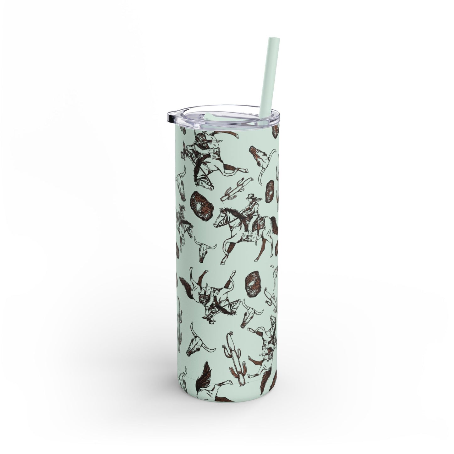 Wild West Adventure Tumbler - 20oz Matte Skinny Travel Mug with Cactus & Cowboy Design