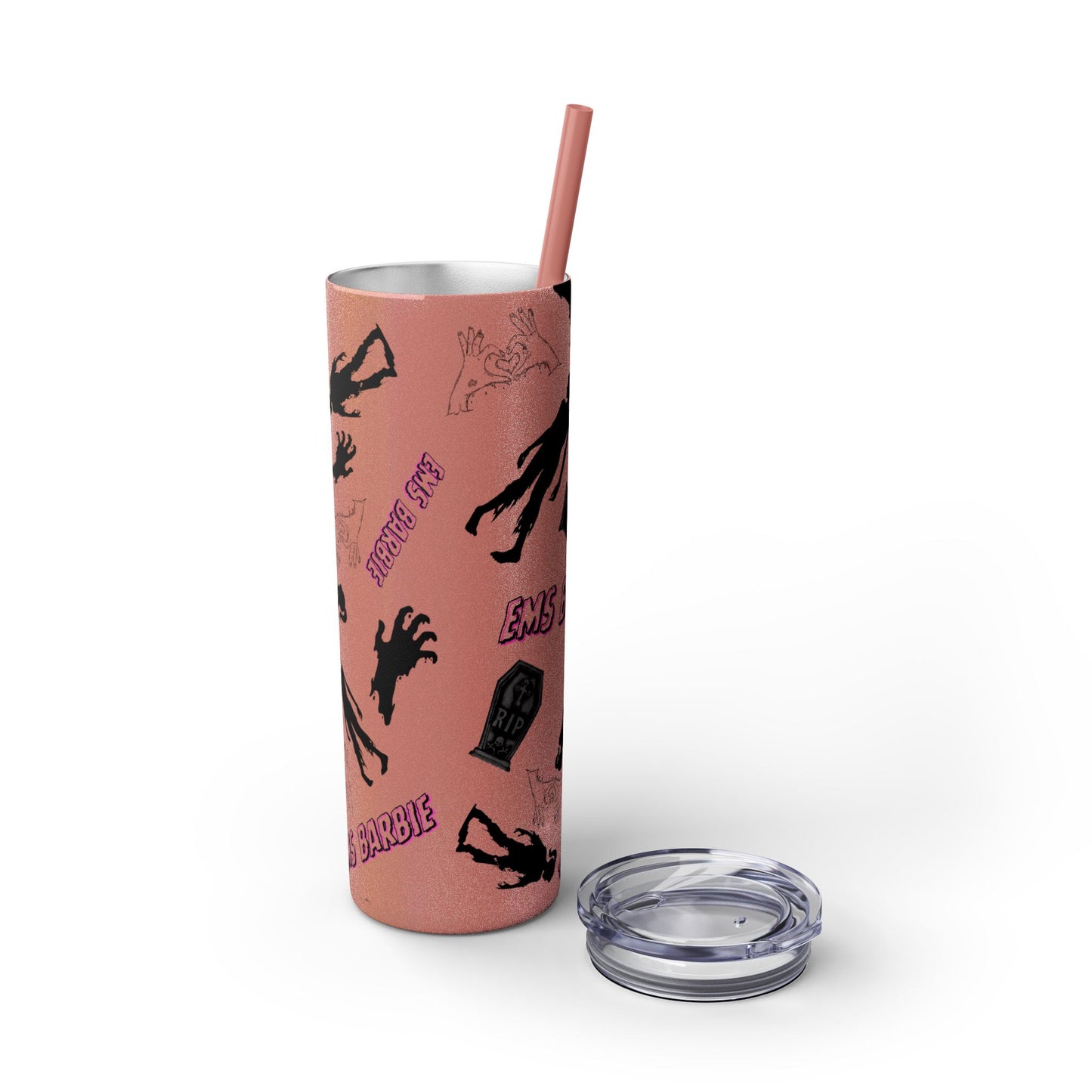 EMS Barbie Skinny Tumbler with Straw | EMS Travel Cup | zombie Drinkware| EMT Gift |Horror Movie Lover Cup