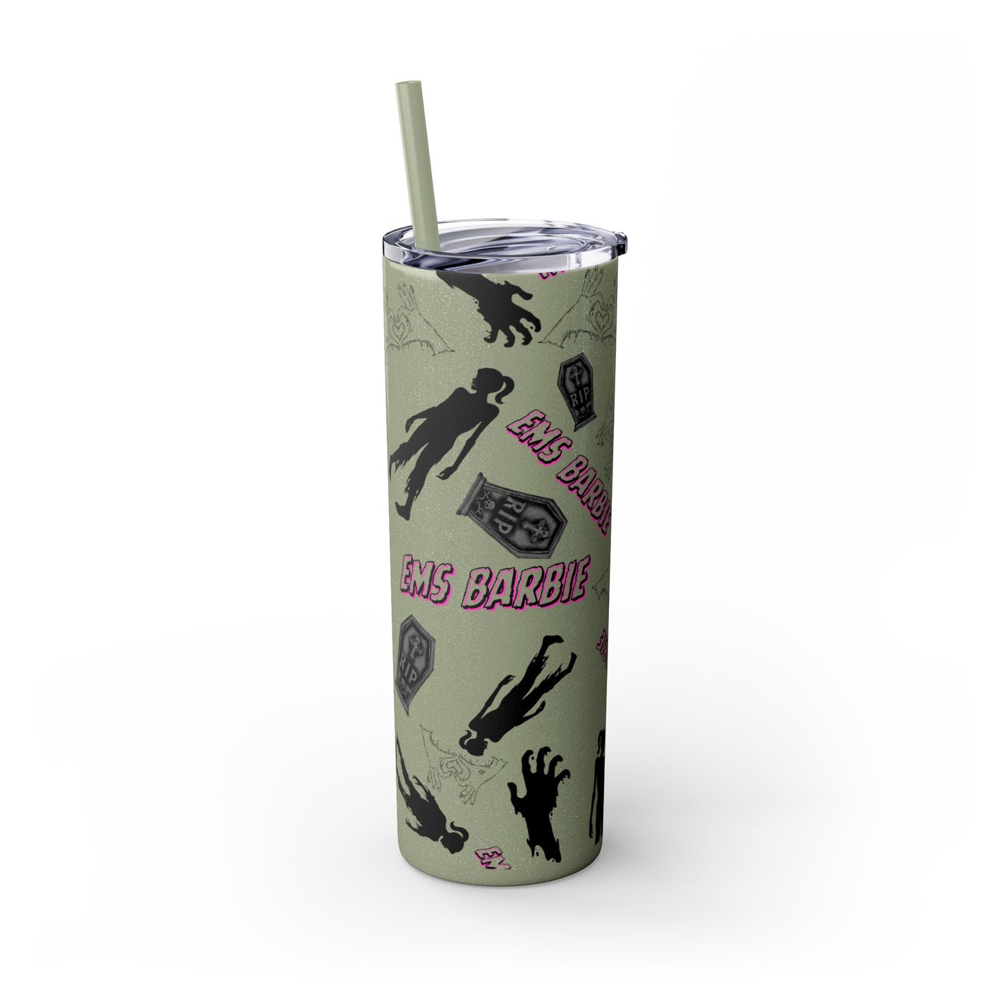 EMS Barbie Skinny Tumbler with Straw | EMS Travel Cup | zombie Drinkware| EMT Gift |Horror Movie Lover Cup