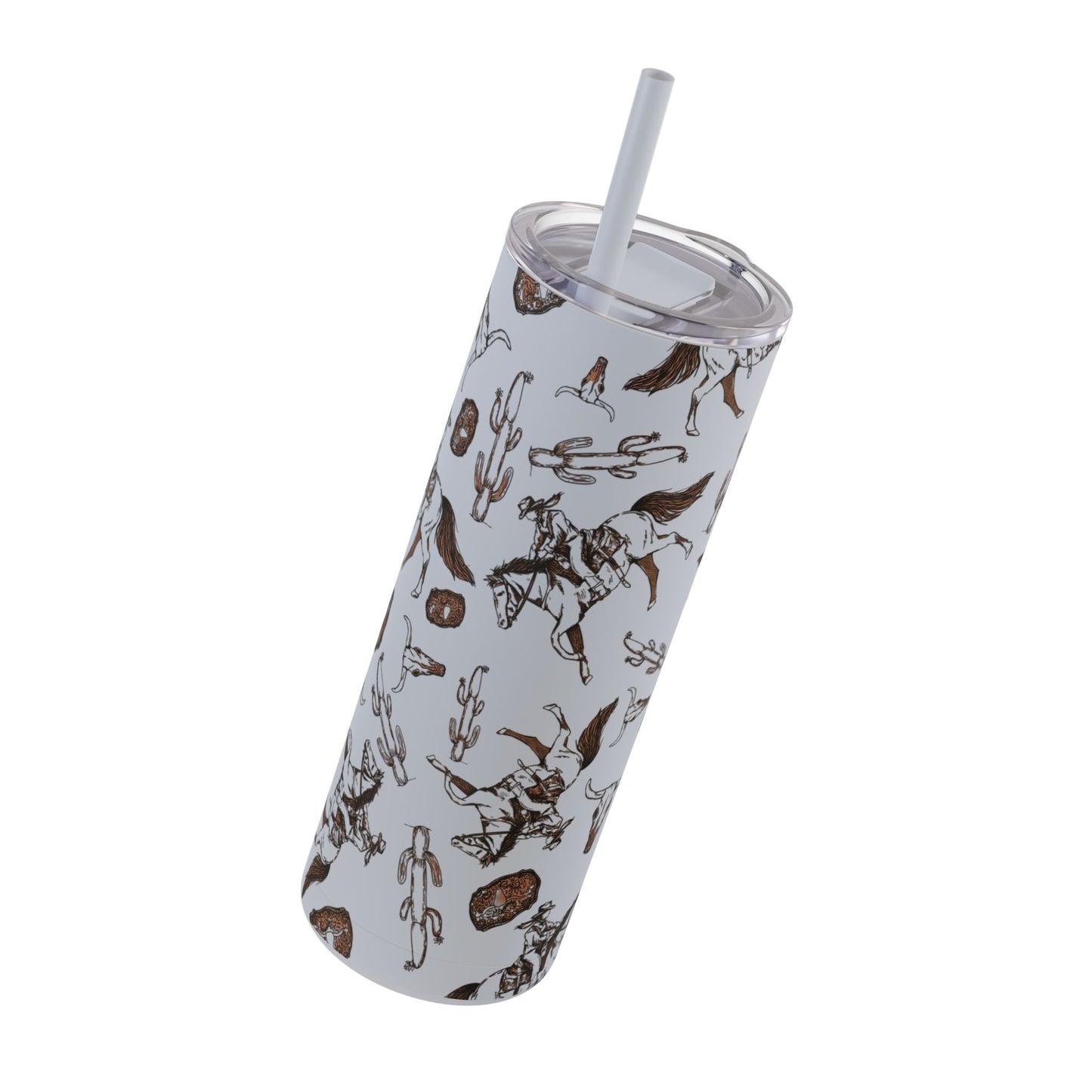 Wild West Adventure Tumbler - 20oz Matte Skinny Travel Mug with Cactus & Cowboy Design