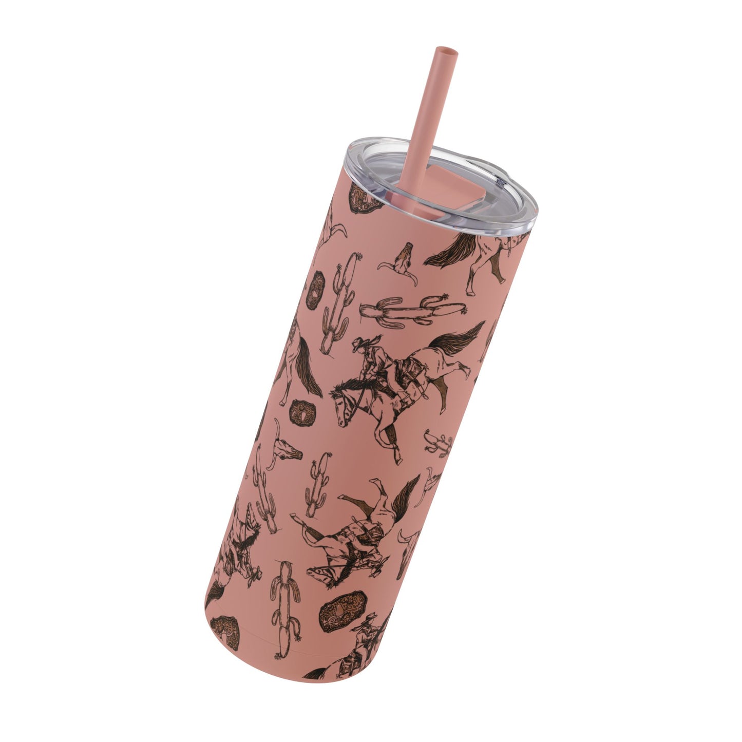 Wild West Adventure Tumbler - 20oz Matte Skinny Travel Mug with Cactus & Cowboy Design