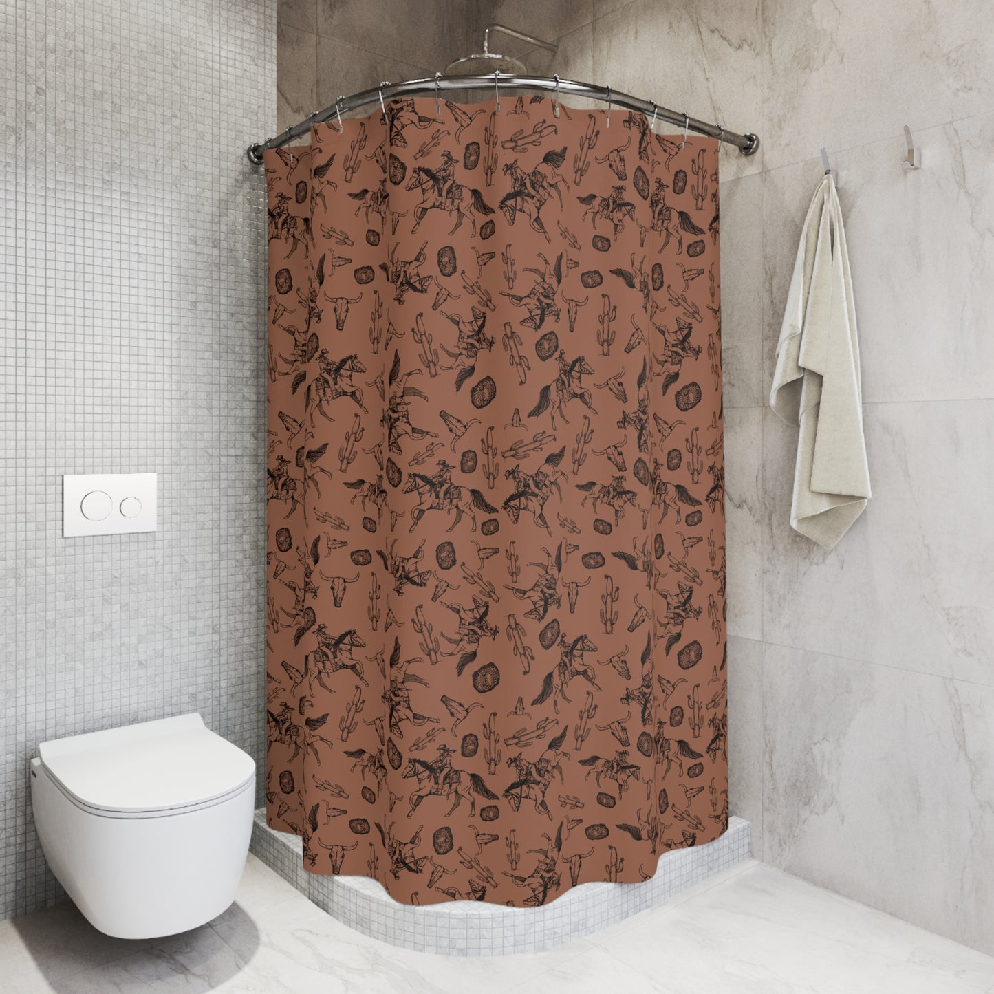 Rustic Western Shower Curtain – Cacti & Cowboy Theme