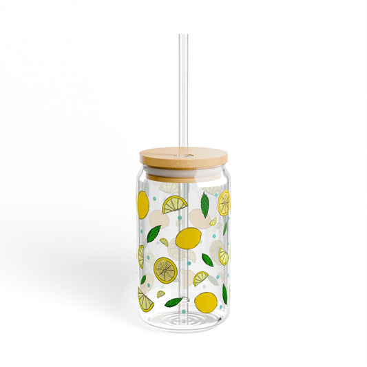 Lemonade Sipper Glass - 16oz Eco-Friendly Drinkware with Bamboo Lid and Straw