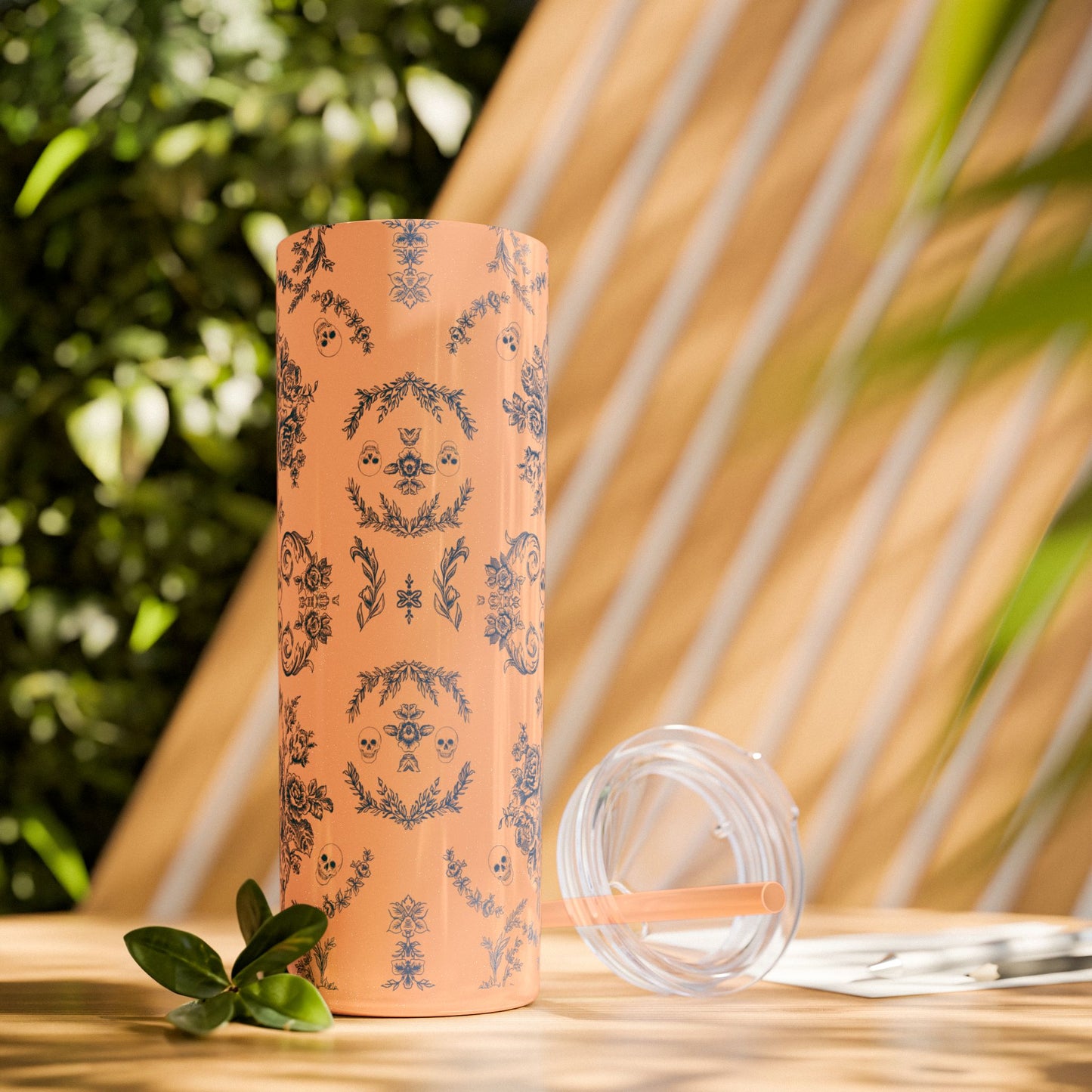 Old Money Halloween Floral Skinny Tumbler with Straw, 20oz | Perfect for Coffee, Tea, Smoothies, Eco-Friendly Drinkware, Gift Idea