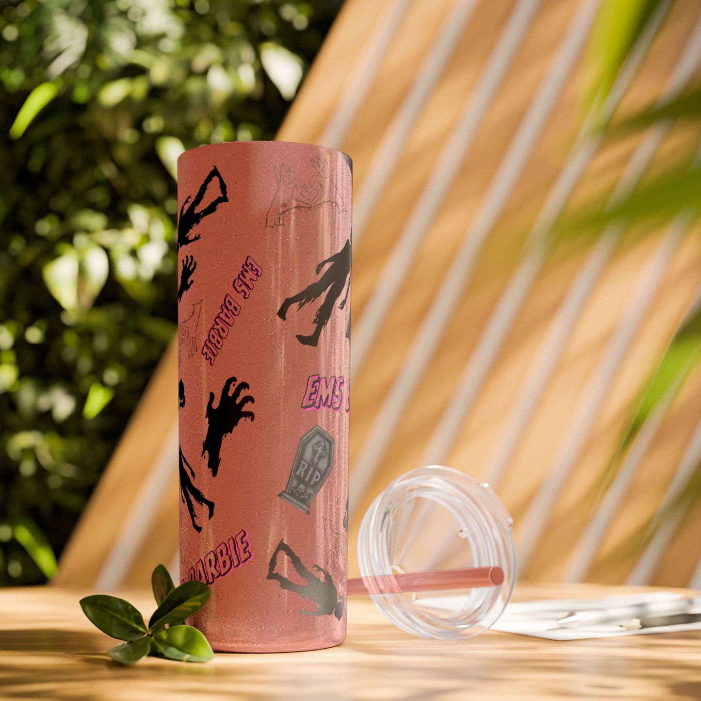EMS Barbie Skinny Tumbler with Straw | EMS Travel Cup | zombie Drinkware| EMT Gift |Horror Movie Lover Cup