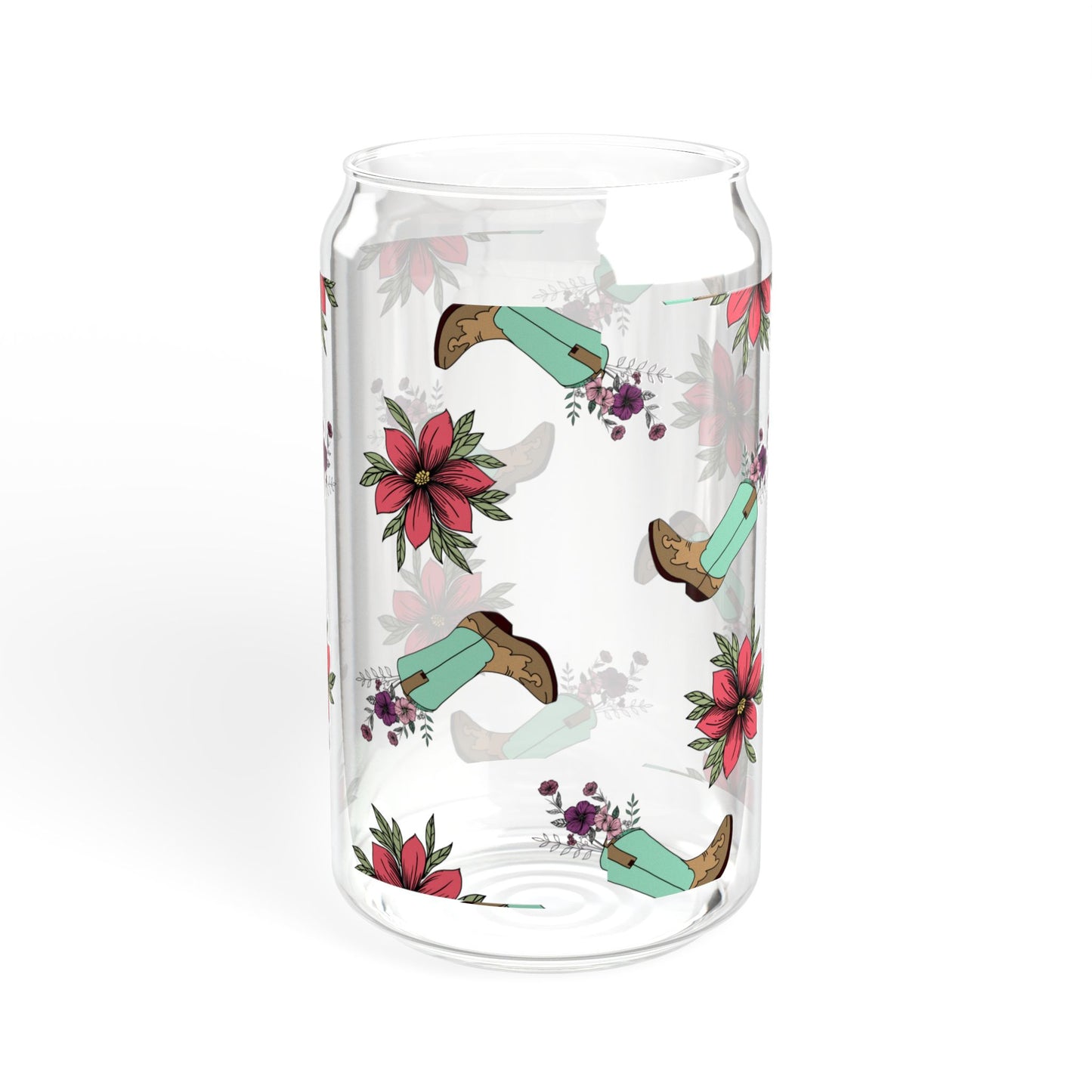 Floral Cowgirl Boots Sipper Glass 16oz with Bamboo Lid - Eco-Friendly Drinkware