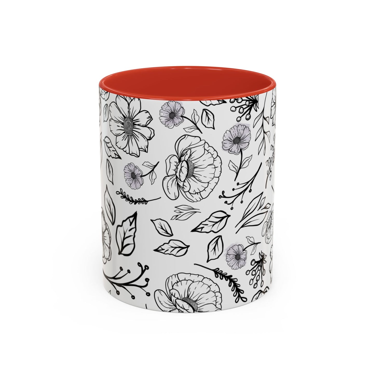 Handdrawn Floral Garden Coffee Mug - 11 & 15oz Black & White Design