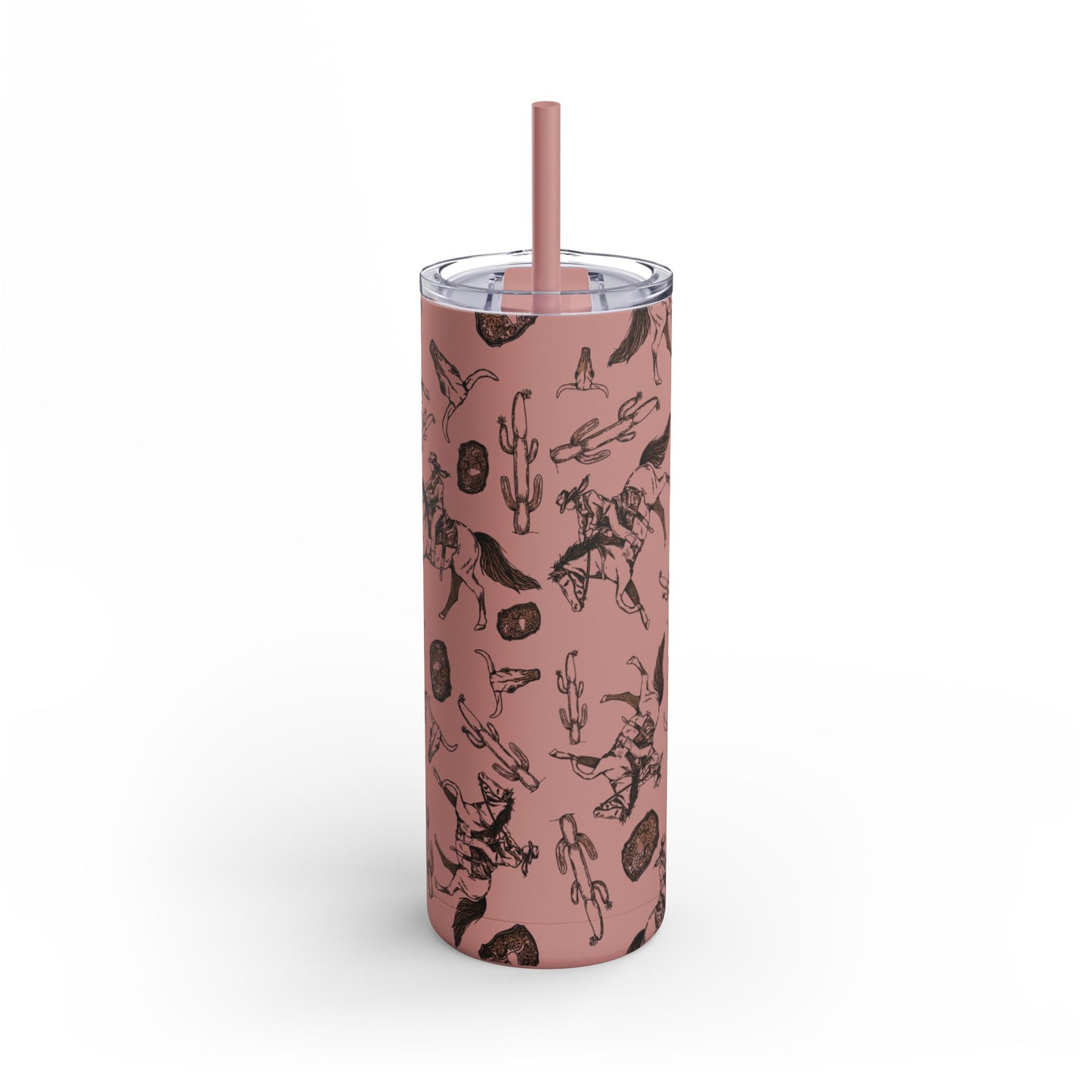 Wild West Adventure Tumbler - 20oz Matte Skinny Travel Mug with Cactus & Cowboy Design