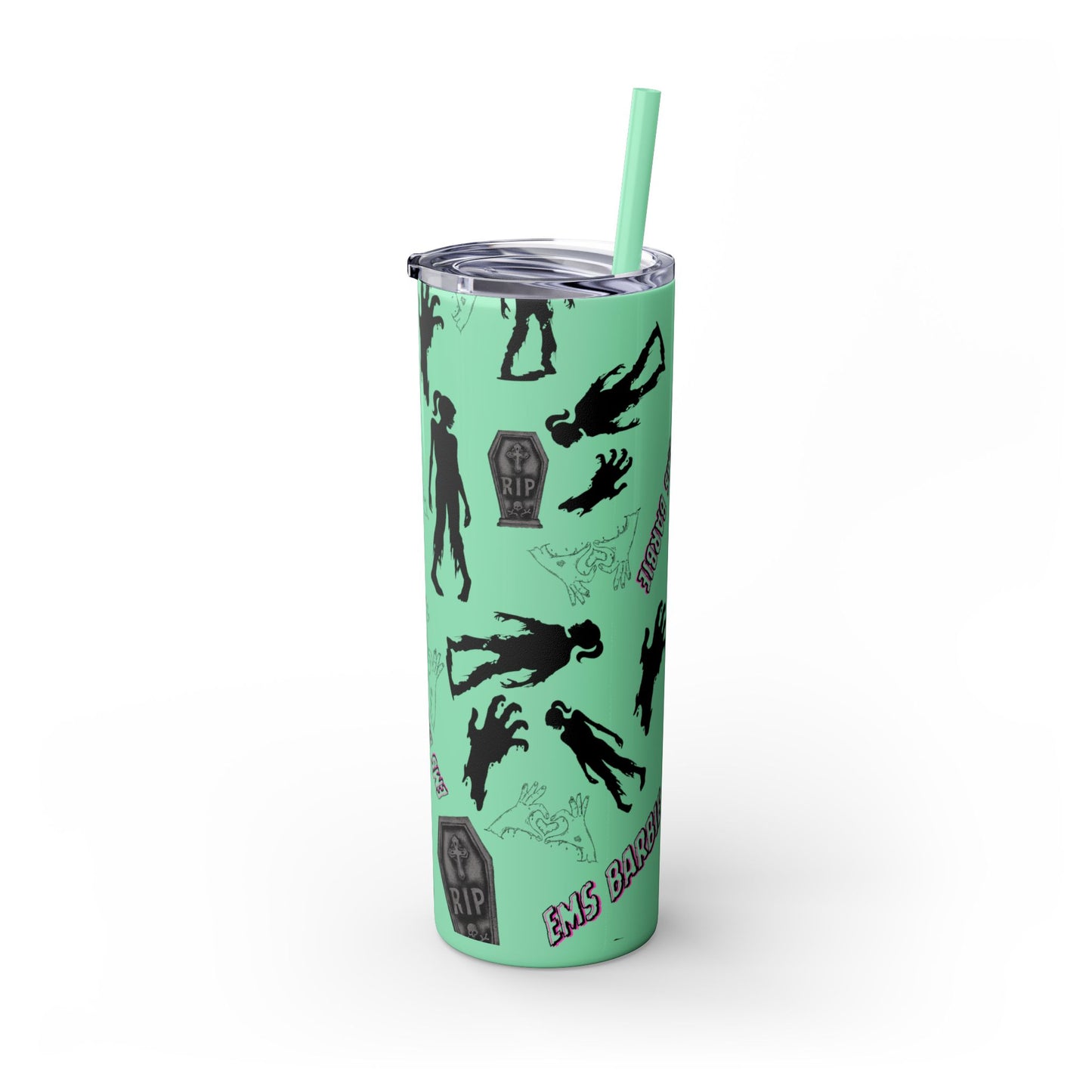 EMS Barbie Skinny Tumbler with Straw | EMS Travel Cup | zombie Drinkware| EMT Gift |Horror Movie Lover Cup