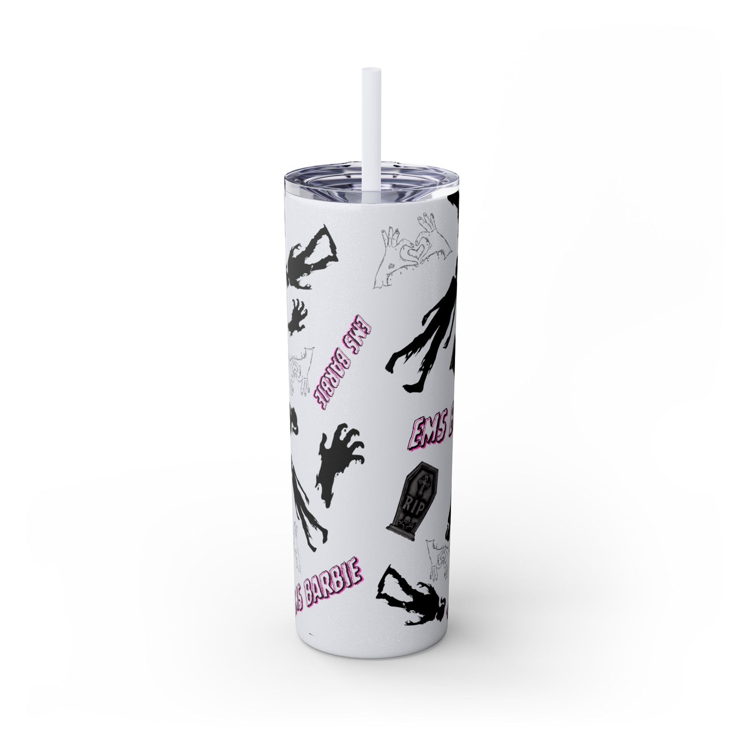 EMS Barbie Skinny Tumbler with Straw | EMS Travel Cup | zombie Drinkware| EMT Gift |Horror Movie Lover Cup