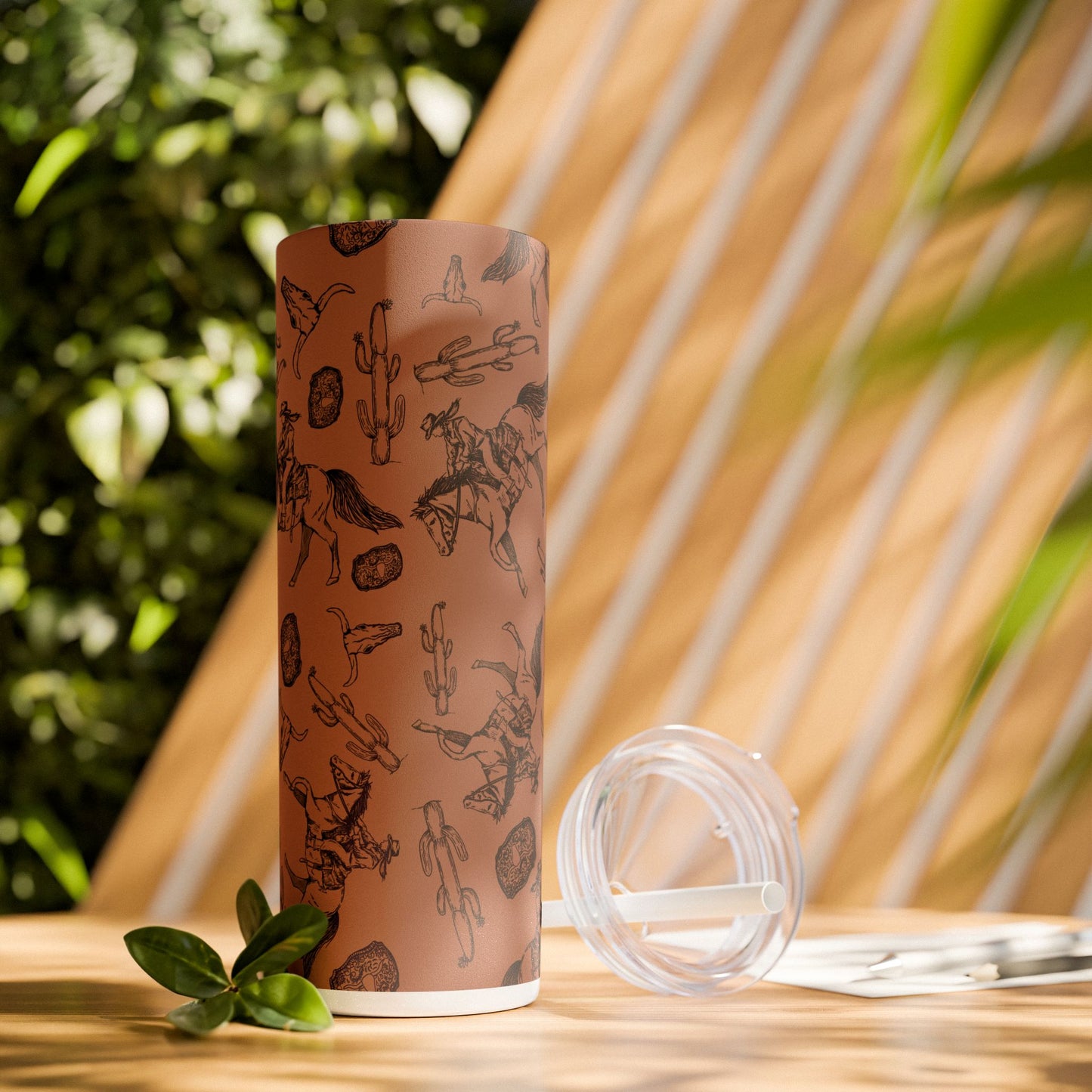 Western-Themed Skinny Tumbler with Straw | 20oz Rodeo Design