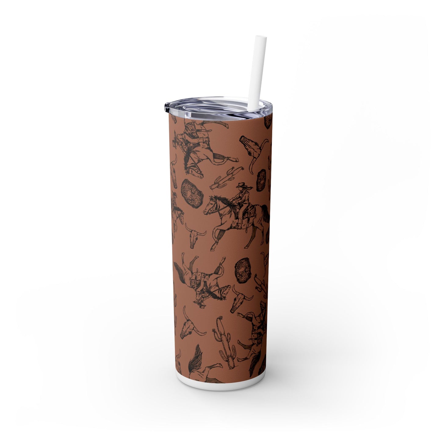 Western-Themed Skinny Tumbler with Straw | 20oz Rodeo Design