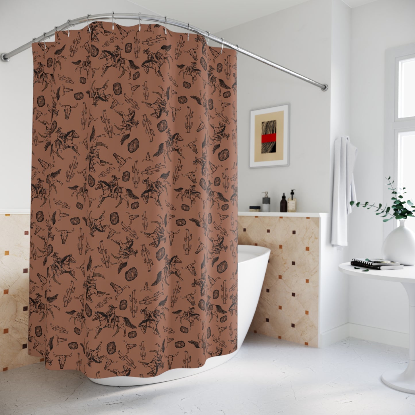 Rustic Western Shower Curtain – Cacti & Cowboy Theme
