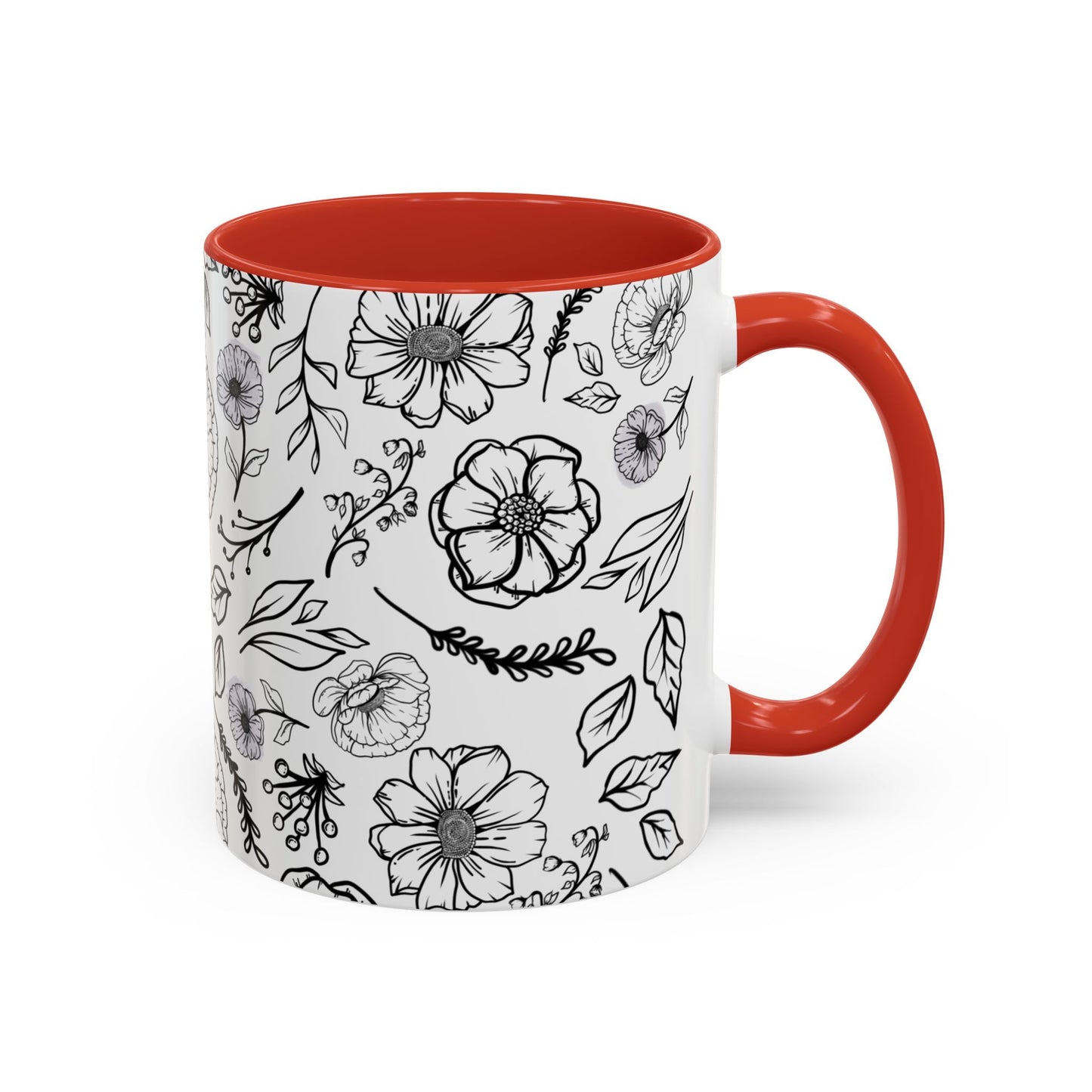 Handdrawn Floral Garden Coffee Mug - 11 & 15oz Black & White Design