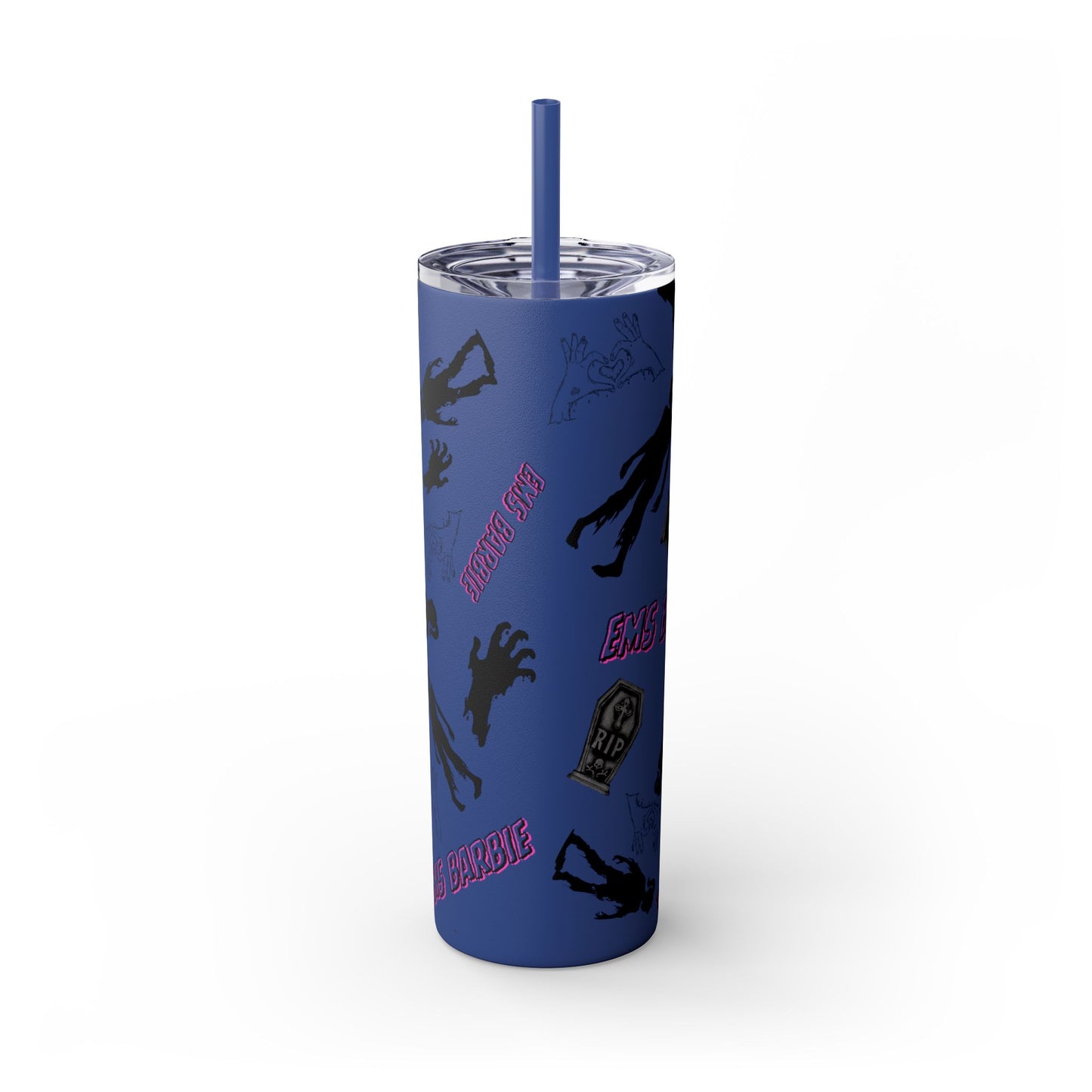 EMS Barbie Skinny Tumbler with Straw | EMS Travel Cup | zombie Drinkware| EMT Gift |Horror Movie Lover Cup