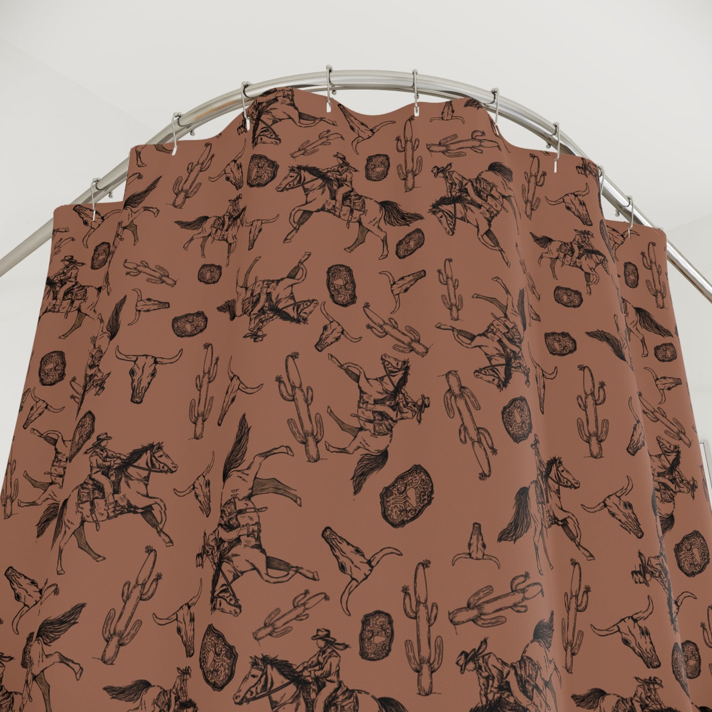 Rustic Western Shower Curtain – Cacti & Cowboy Theme