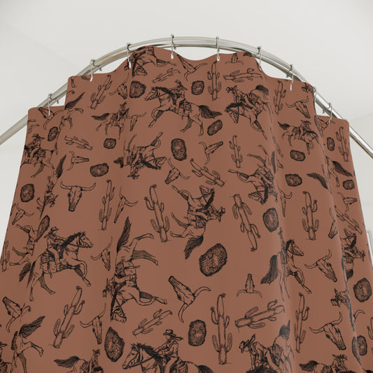 Rustic Western Shower Curtain – Cacti & Cowboy Theme