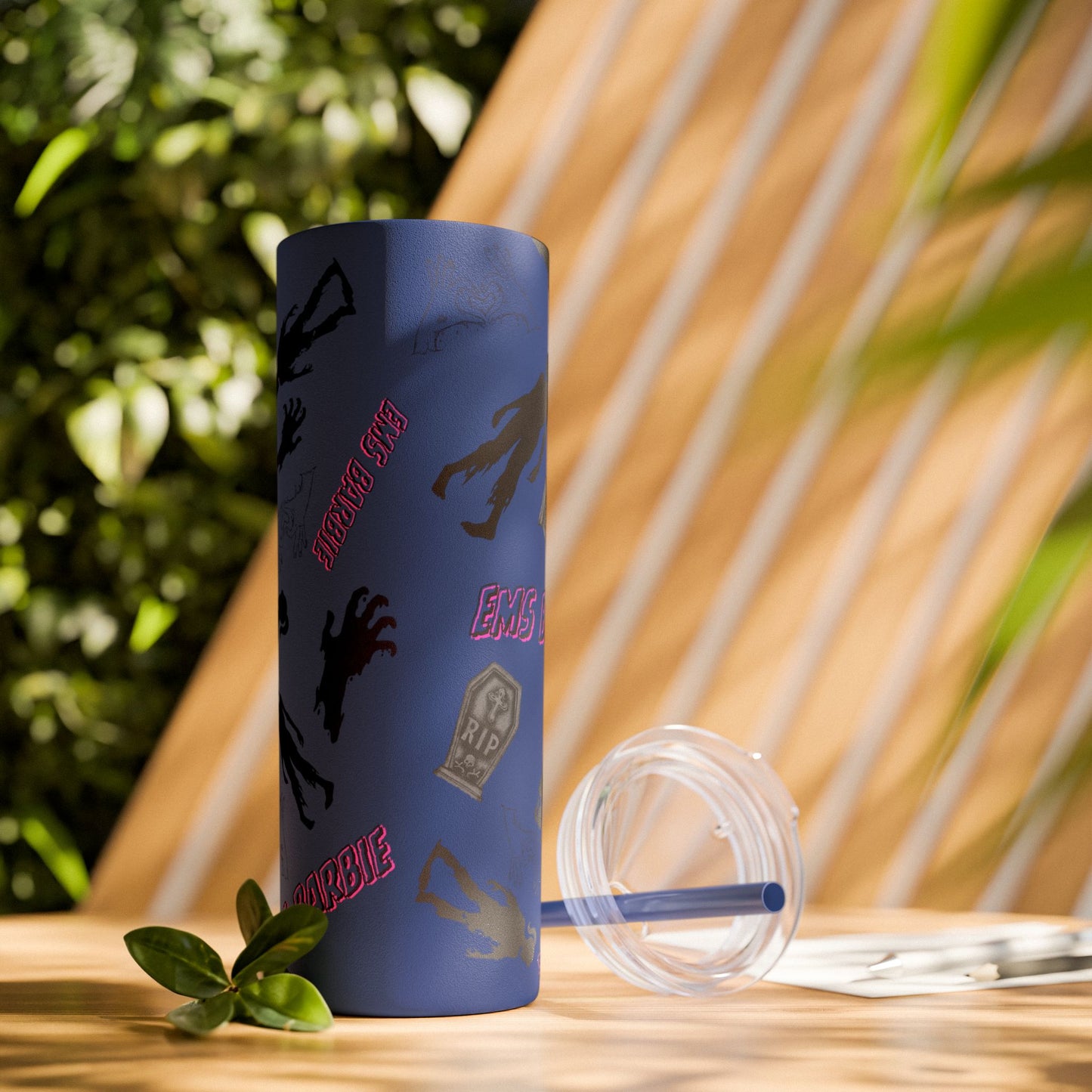 EMS Barbie Skinny Tumbler with Straw | EMS Travel Cup | zombie Drinkware| EMT Gift |Horror Movie Lover Cup
