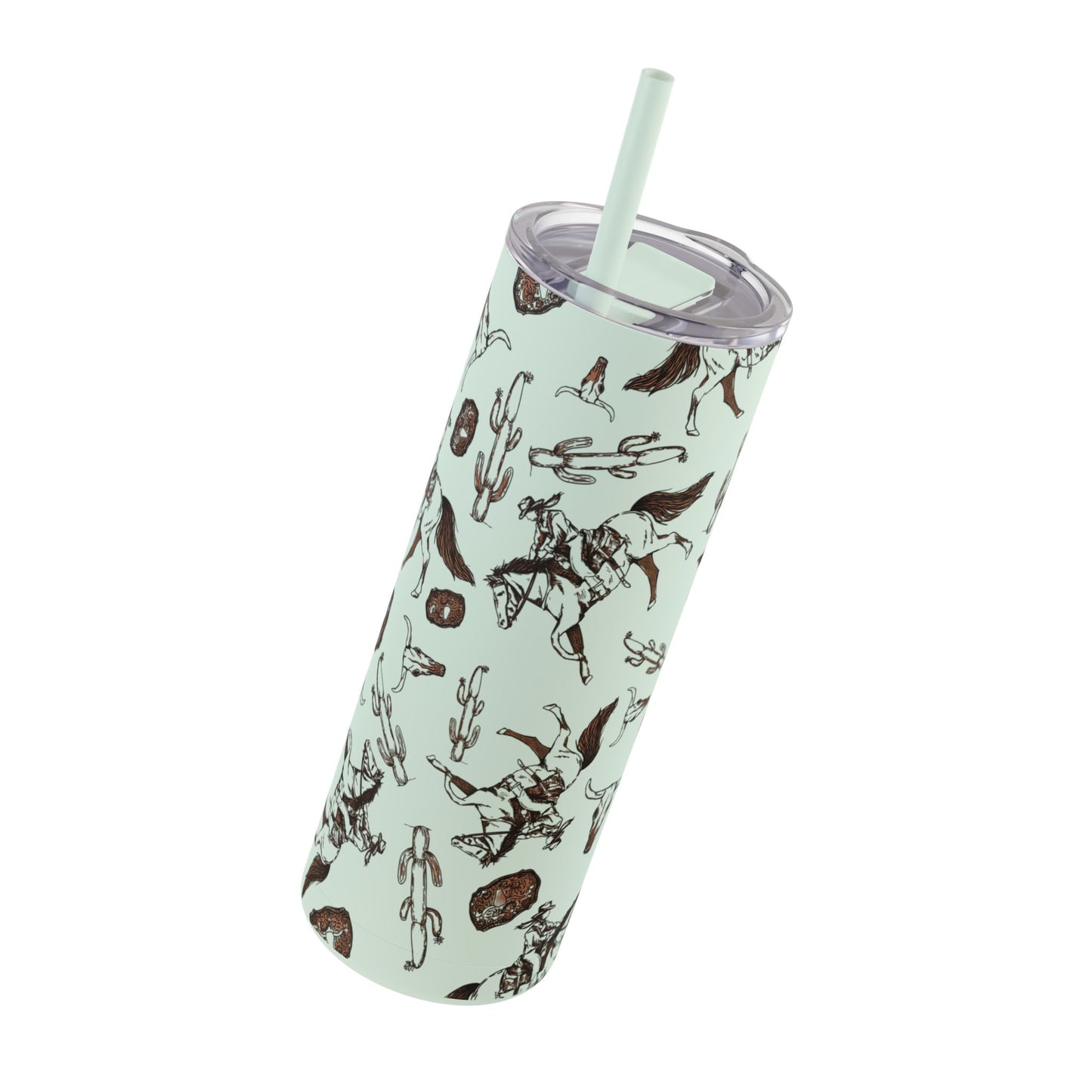 Wild West Adventure Tumbler - 20oz Matte Skinny Travel Mug with Cactus & Cowboy Design