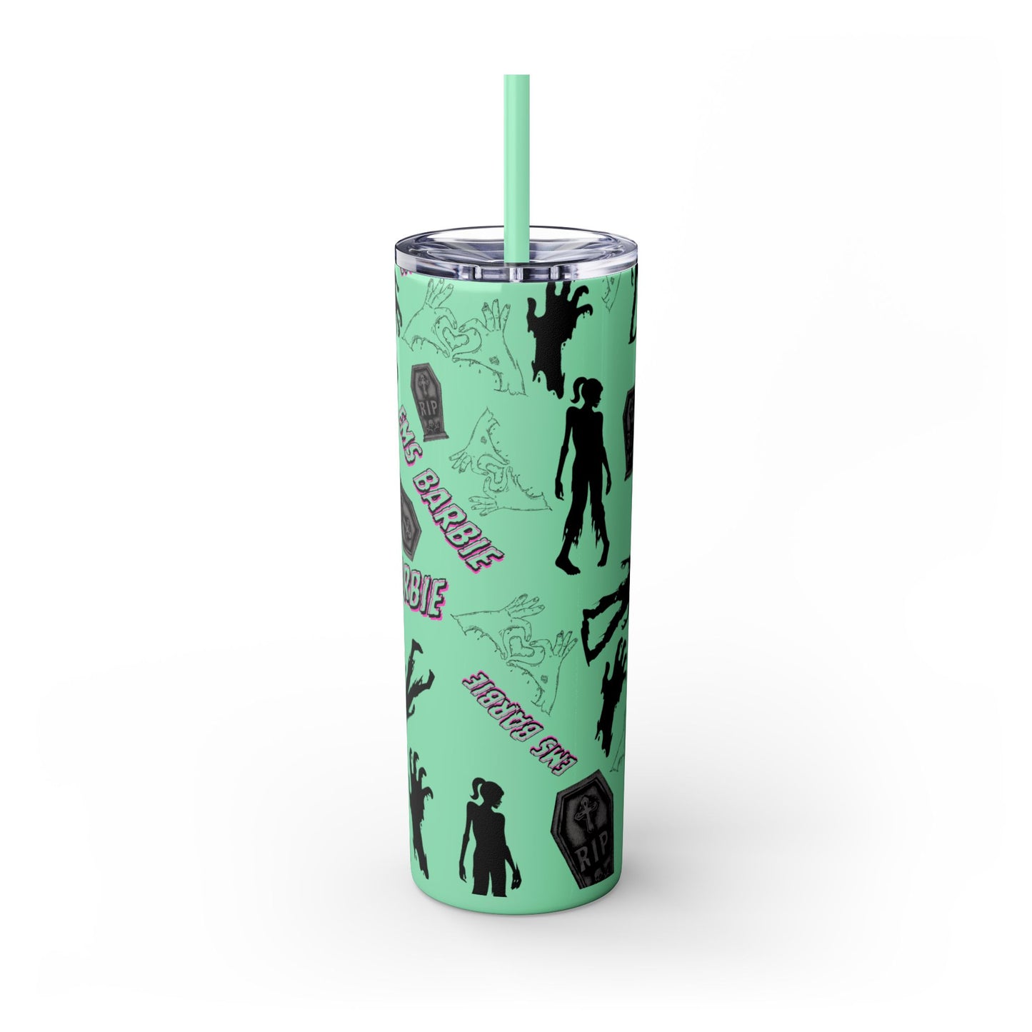 EMS Barbie Skinny Tumbler with Straw | EMS Travel Cup | zombie Drinkware| EMT Gift |Horror Movie Lover Cup