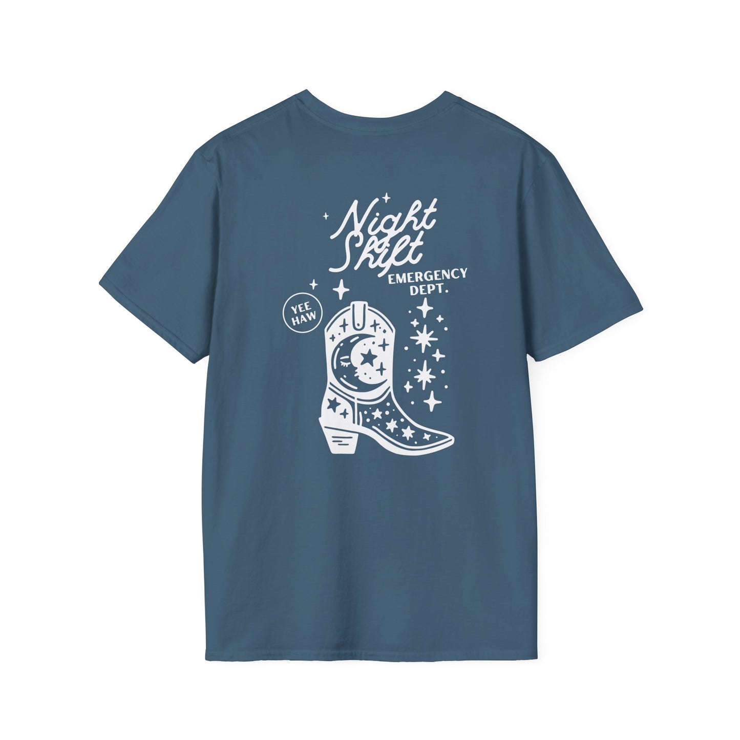 "Night Shift Emergency Dept. Unisex Softstyle T-Shirt | Cute Astrology Tees | Ideal for Nurses and Medical Staff | Fun Gift for Night Owls"