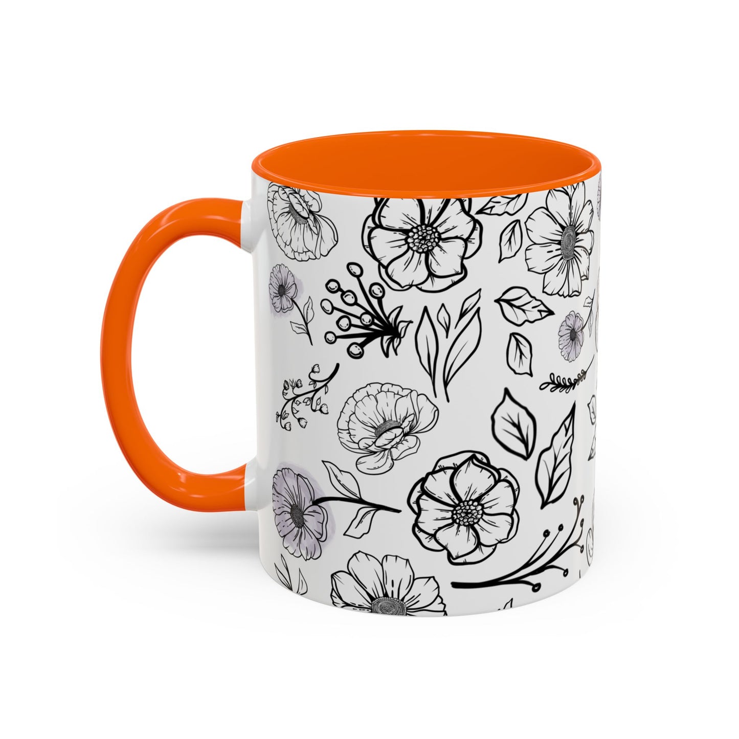 Handdrawn Floral Garden Coffee Mug - 11 & 15oz Black & White Design