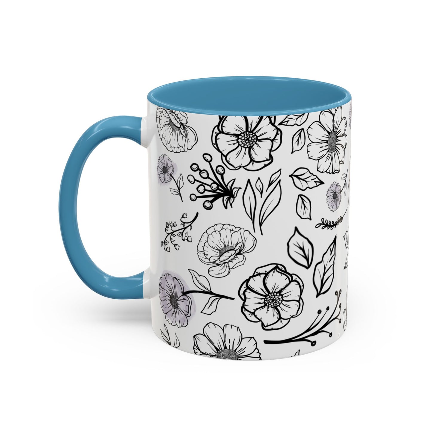 Handdrawn Floral Garden Coffee Mug - 11 & 15oz Black & White Design