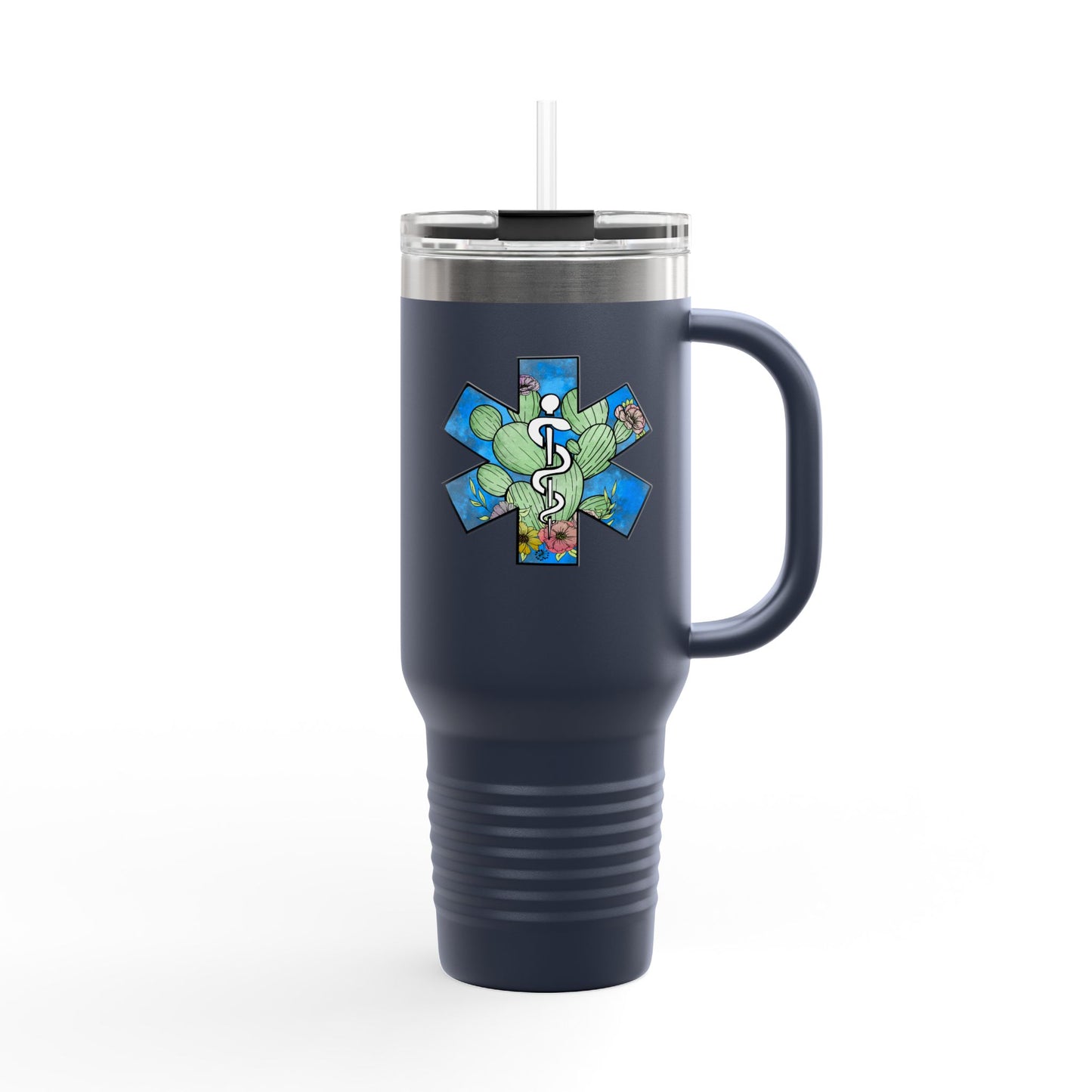EMS Star of Life, EMT, Paramedic, Arizona Cactus Design 40oz Insulated Travel Mug - Perfect for Adventurers & Healthcare Workers