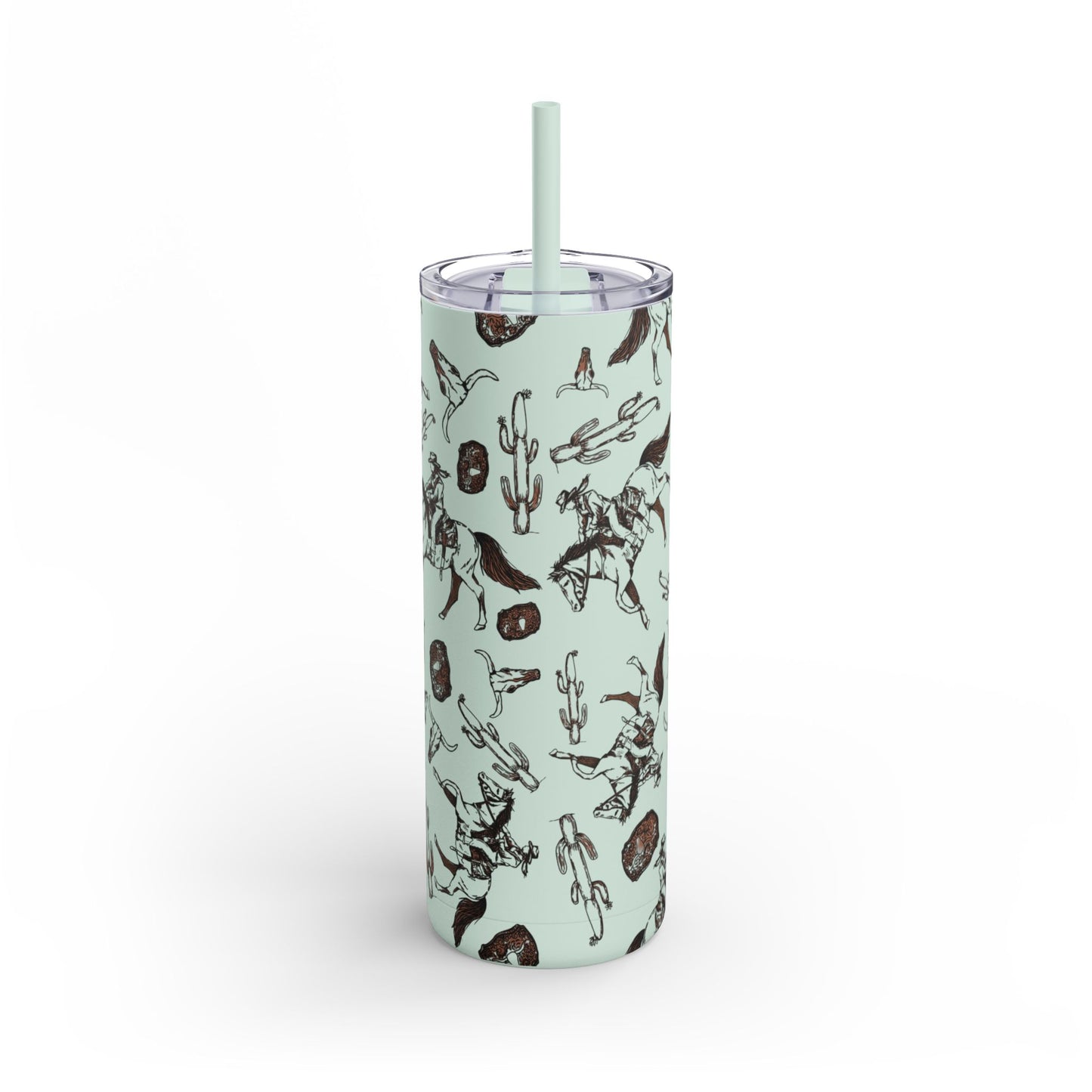 Wild West Adventure Tumbler - 20oz Matte Skinny Travel Mug with Cactus & Cowboy Design