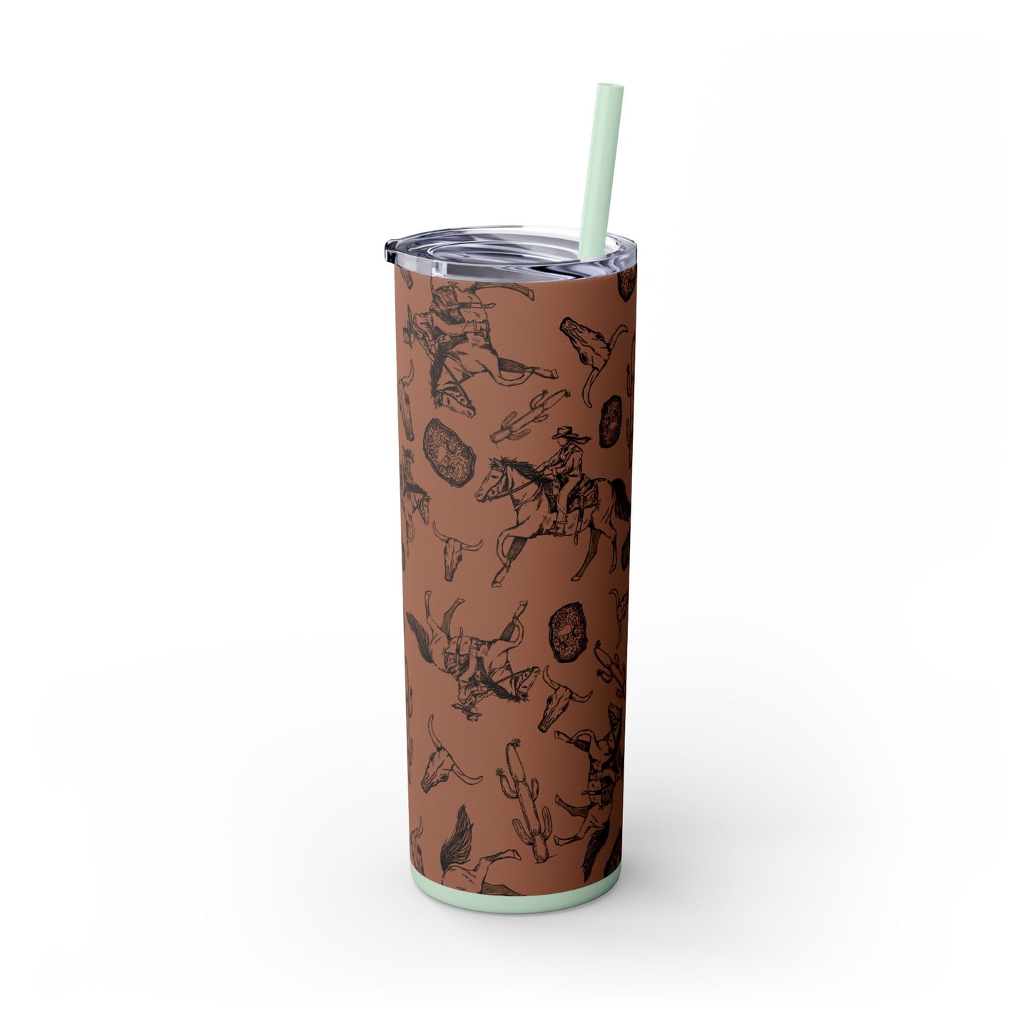 Western-Themed Skinny Tumbler with Straw | 20oz Rodeo Design