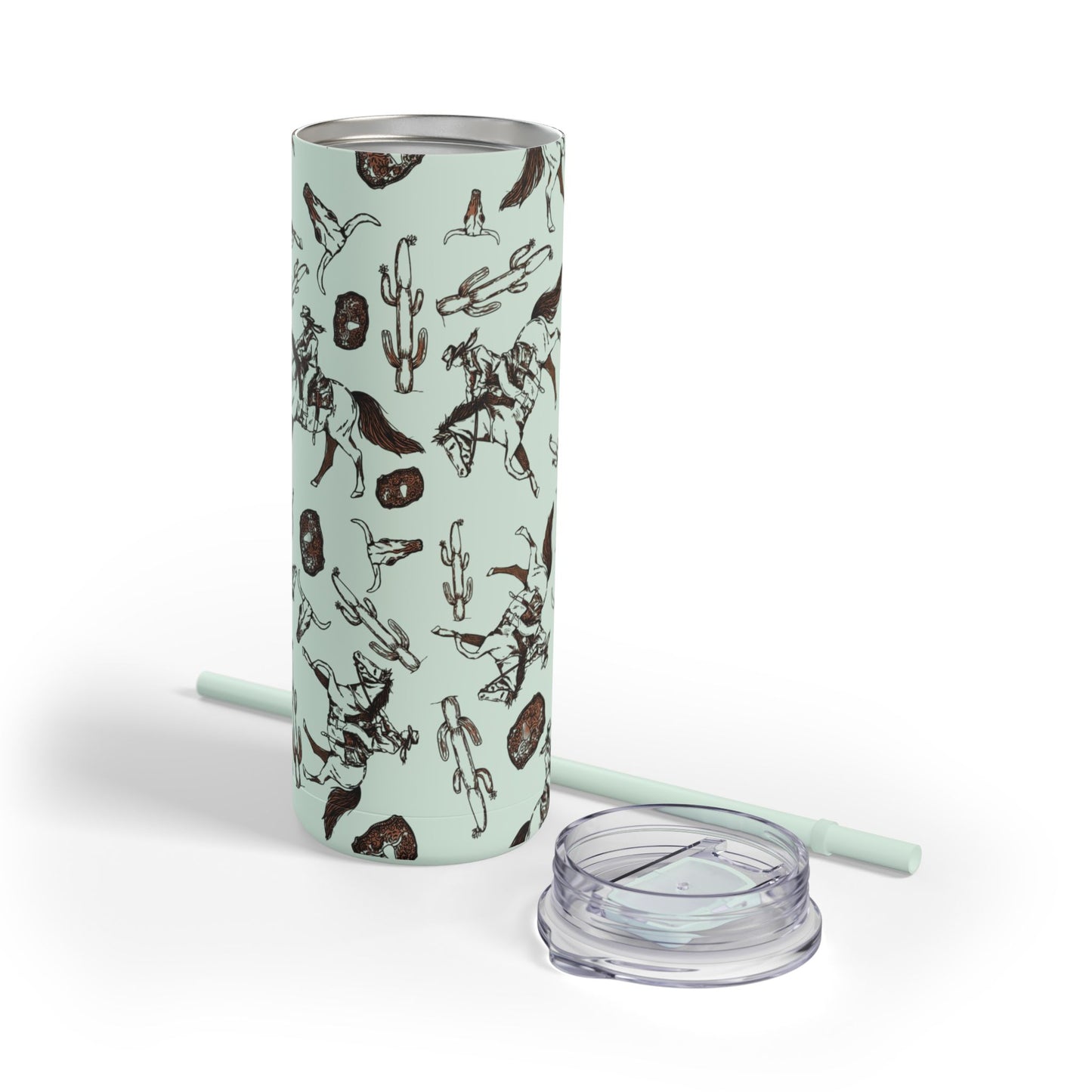 Wild West Adventure Tumbler - 20oz Matte Skinny Travel Mug with Cactus & Cowboy Design
