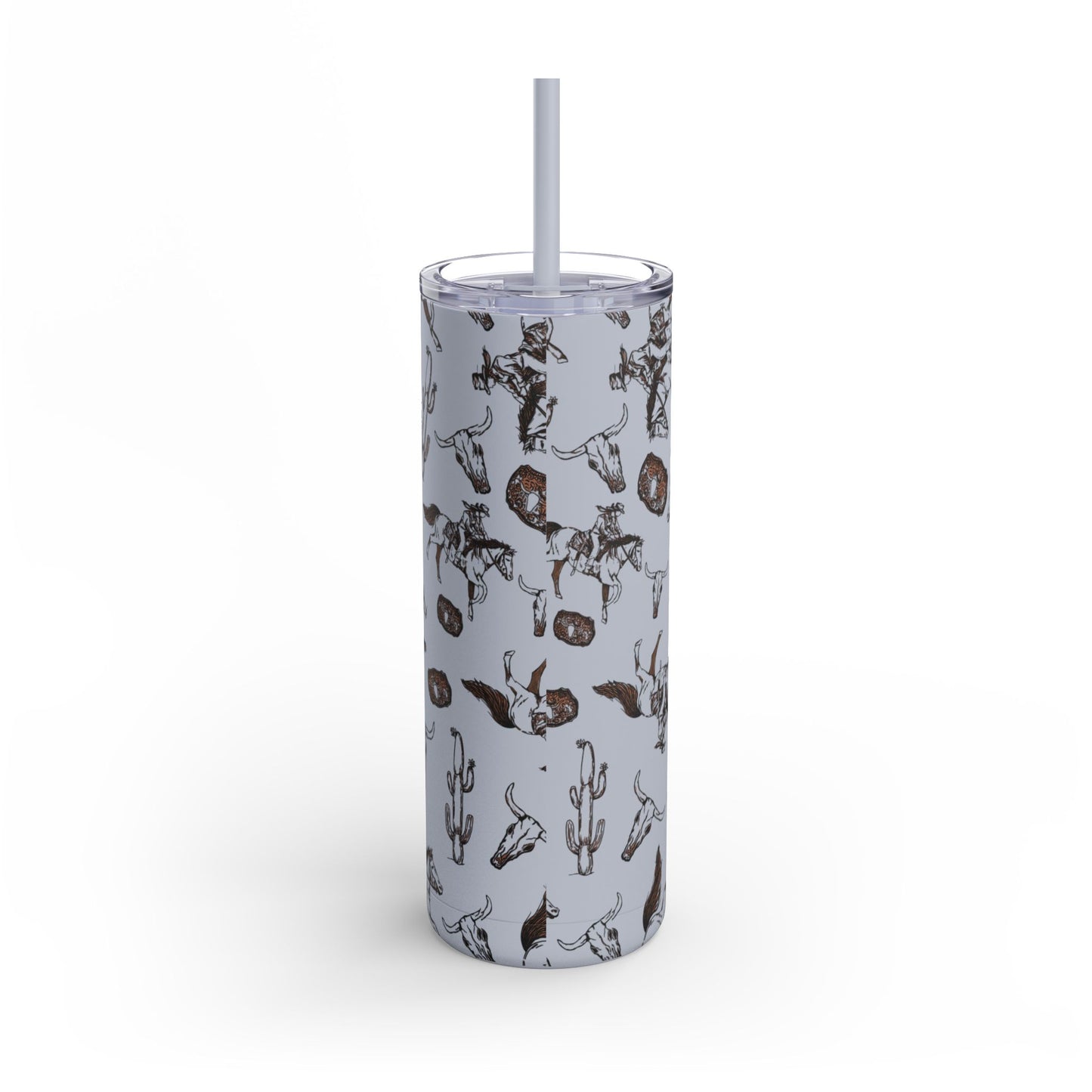 Wild West Adventure Tumbler - 20oz Matte Skinny Travel Mug with Cactus & Cowboy Design