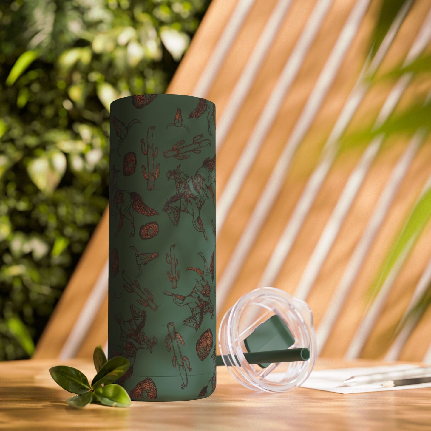 Wild West Adventure Tumbler - 20oz Matte Skinny Travel Mug with Cactus & Cowboy Design