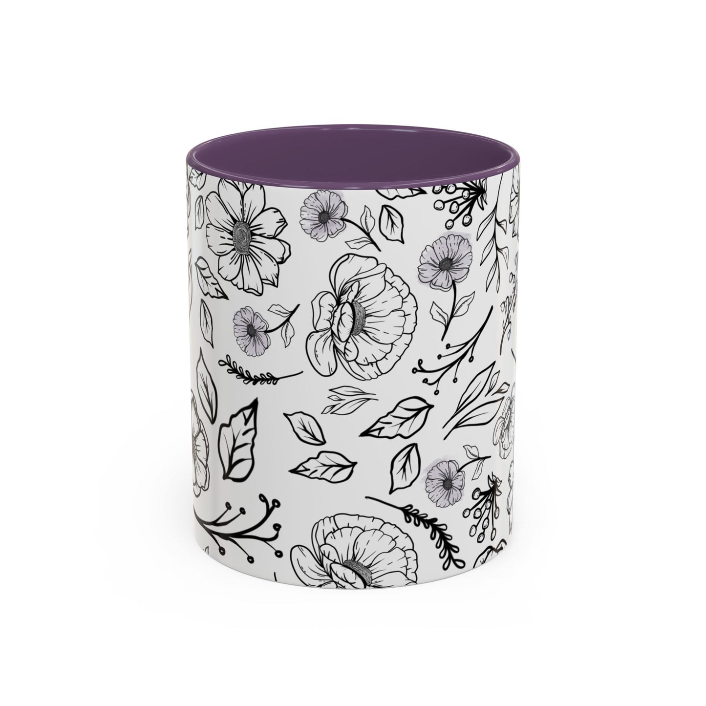 Handdrawn Floral Garden Coffee Mug - 11 & 15oz Black & White Design