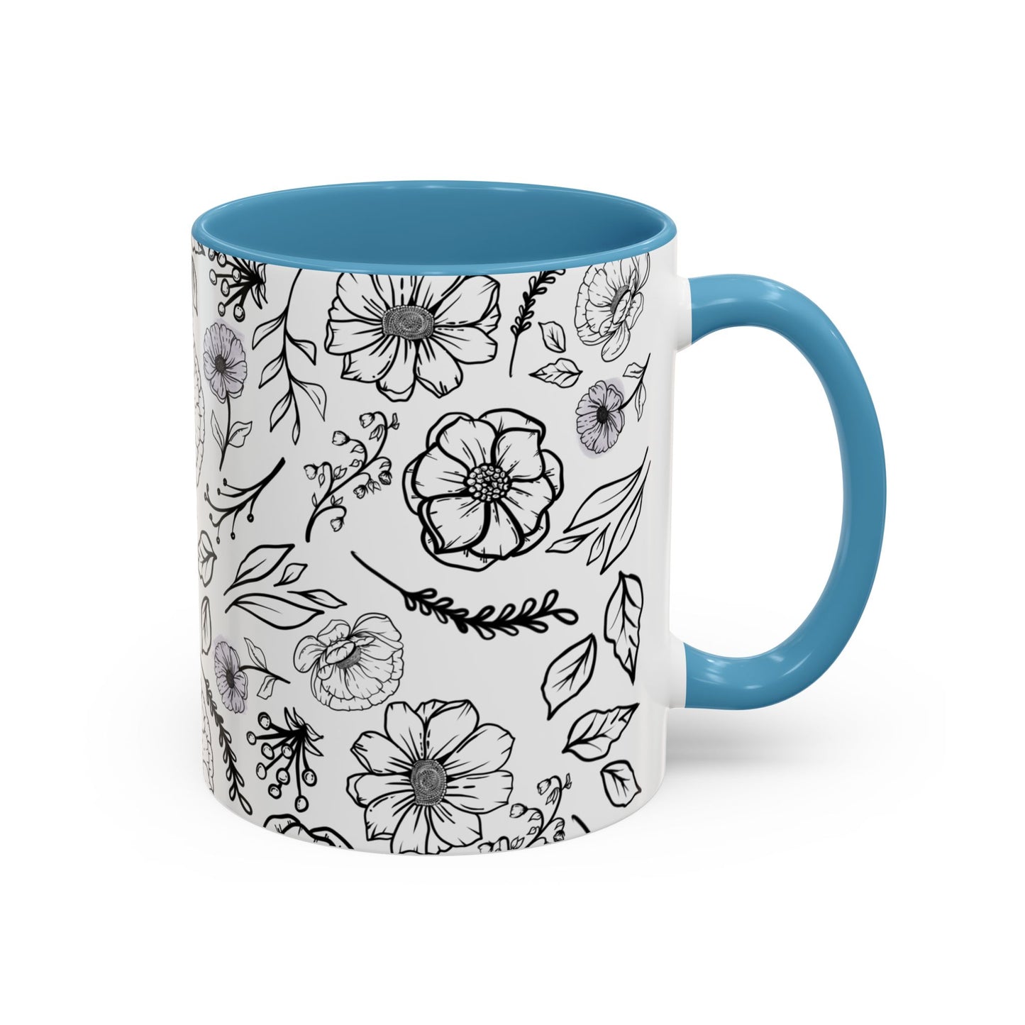Handdrawn Floral Garden Coffee Mug - 11 & 15oz Black & White Design