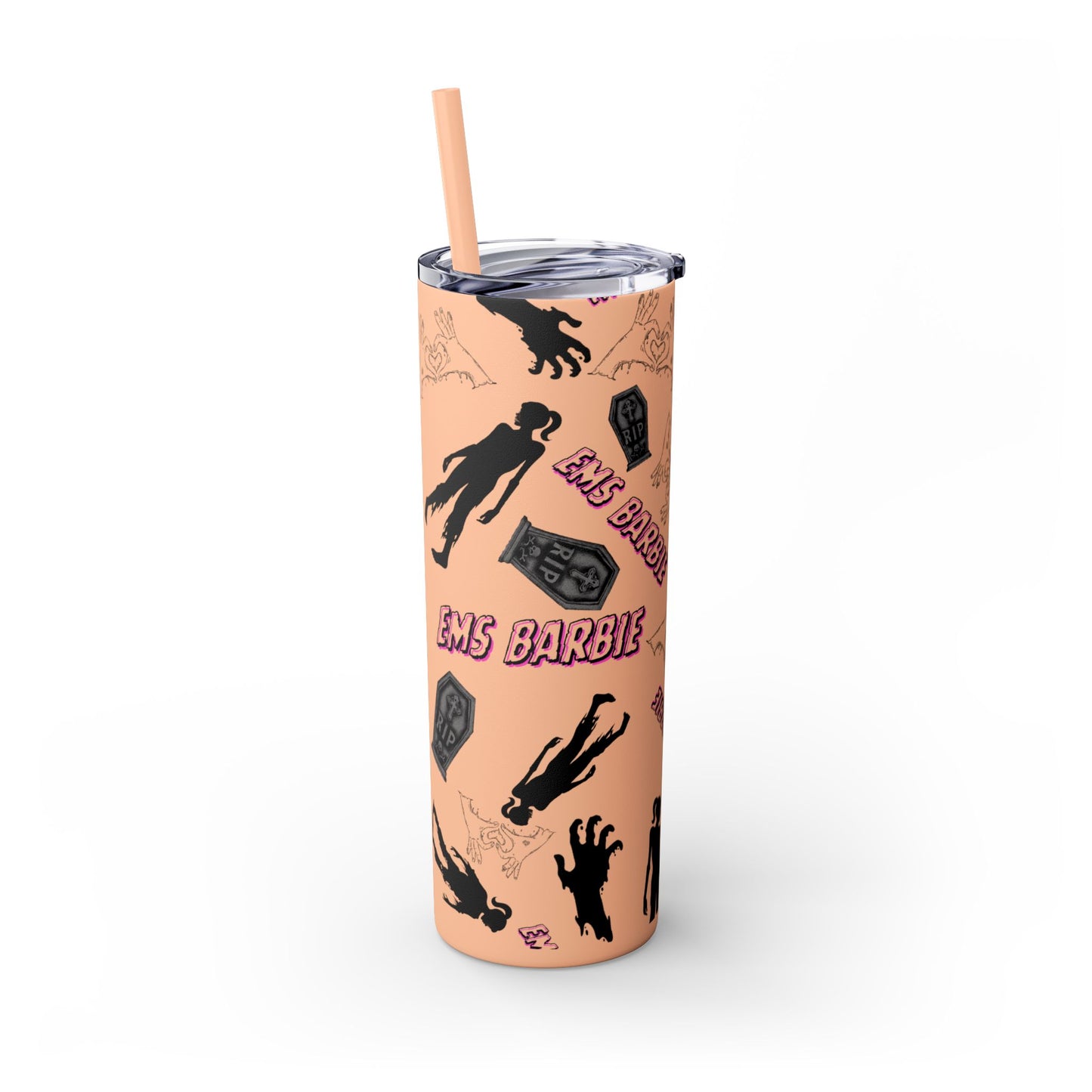 EMS Barbie Skinny Tumbler with Straw | EMS Travel Cup | zombie Drinkware| EMT Gift |Horror Movie Lover Cup