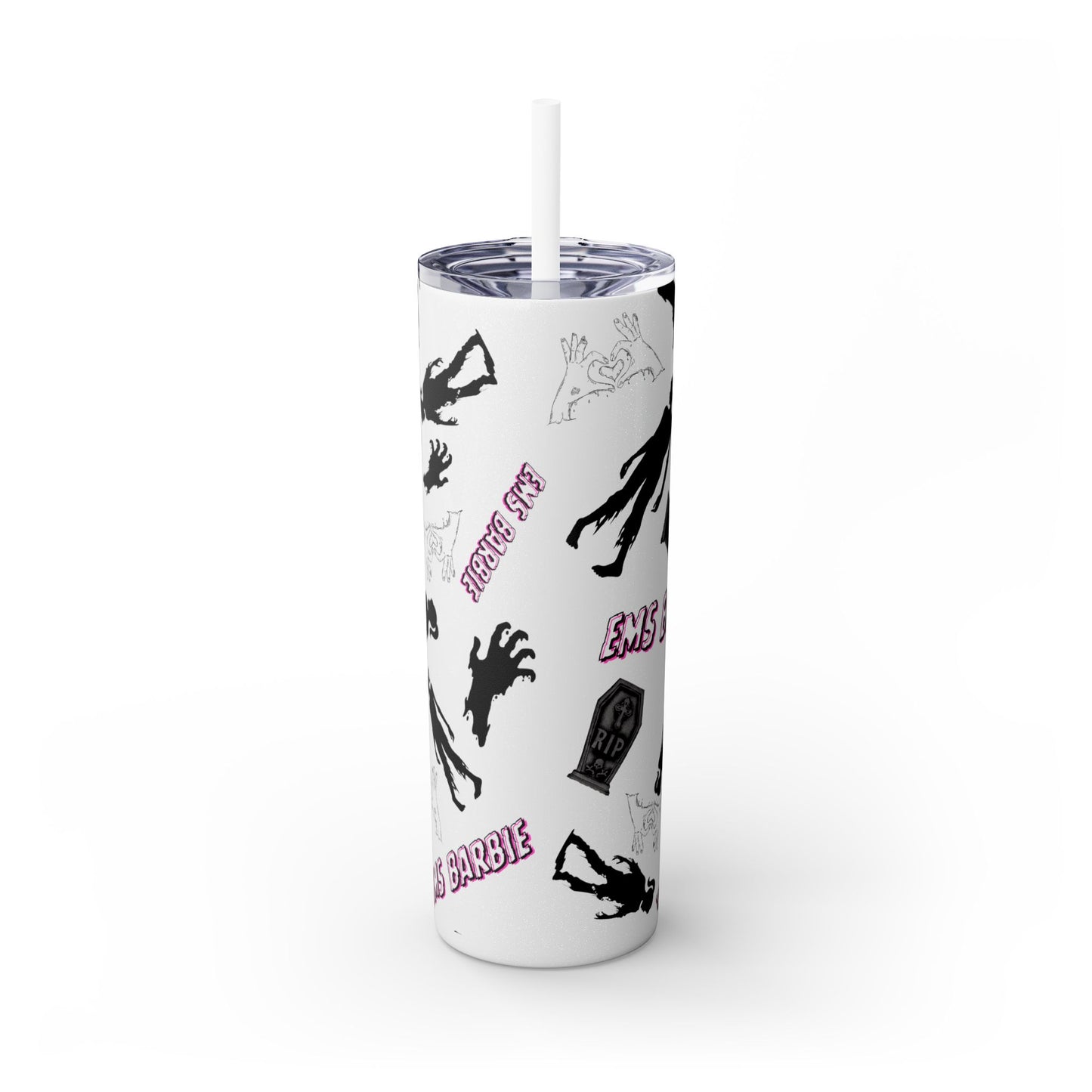 EMS Barbie Skinny Tumbler with Straw | EMS Travel Cup | zombie Drinkware| EMT Gift |Horror Movie Lover Cup