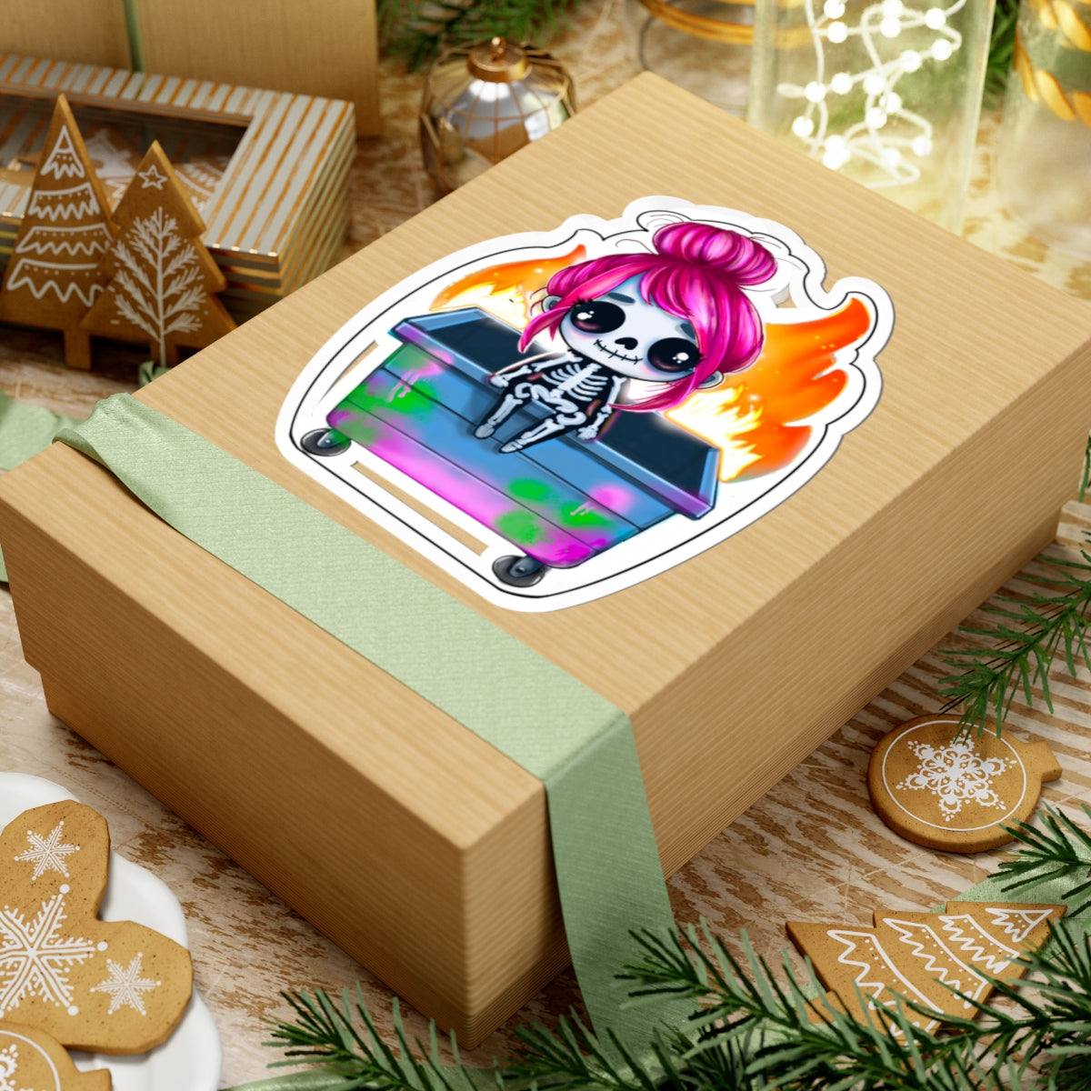 Sassy Skeleton Girl Kiss-Cut Stickers - Edgy and Fun for Your Laptop, Water Bottles, and More!