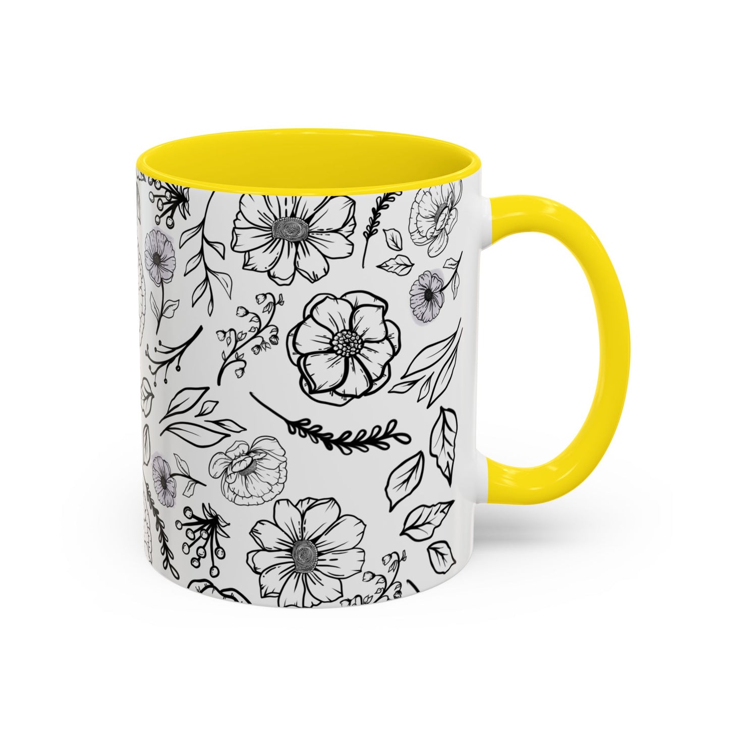 Handdrawn Floral Garden Coffee Mug - 11 & 15oz Black & White Design