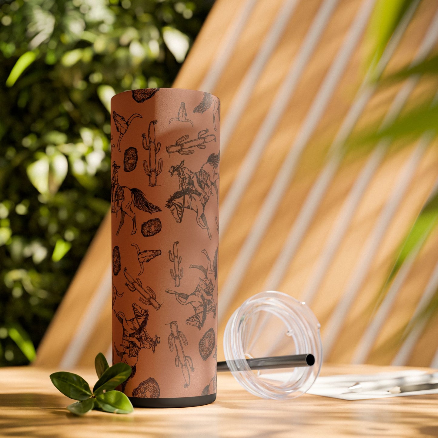 Western-Themed Skinny Tumbler with Straw | 20oz Rodeo Design