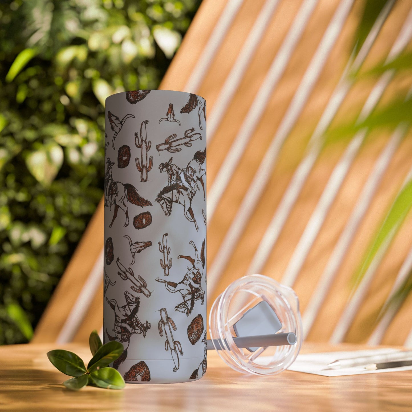 Wild West Adventure Tumbler - 20oz Matte Skinny Travel Mug with Cactus & Cowboy Design