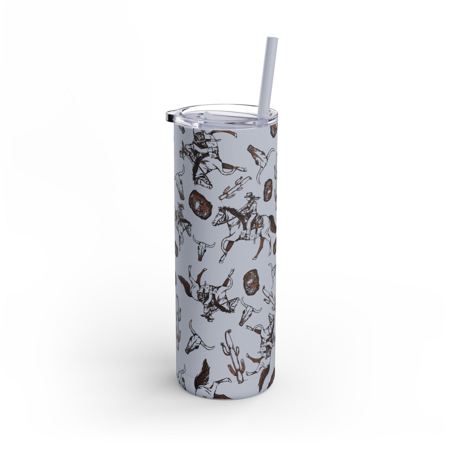 Wild West Adventure Tumbler - 20oz Matte Skinny Travel Mug with Cactus & Cowboy Design