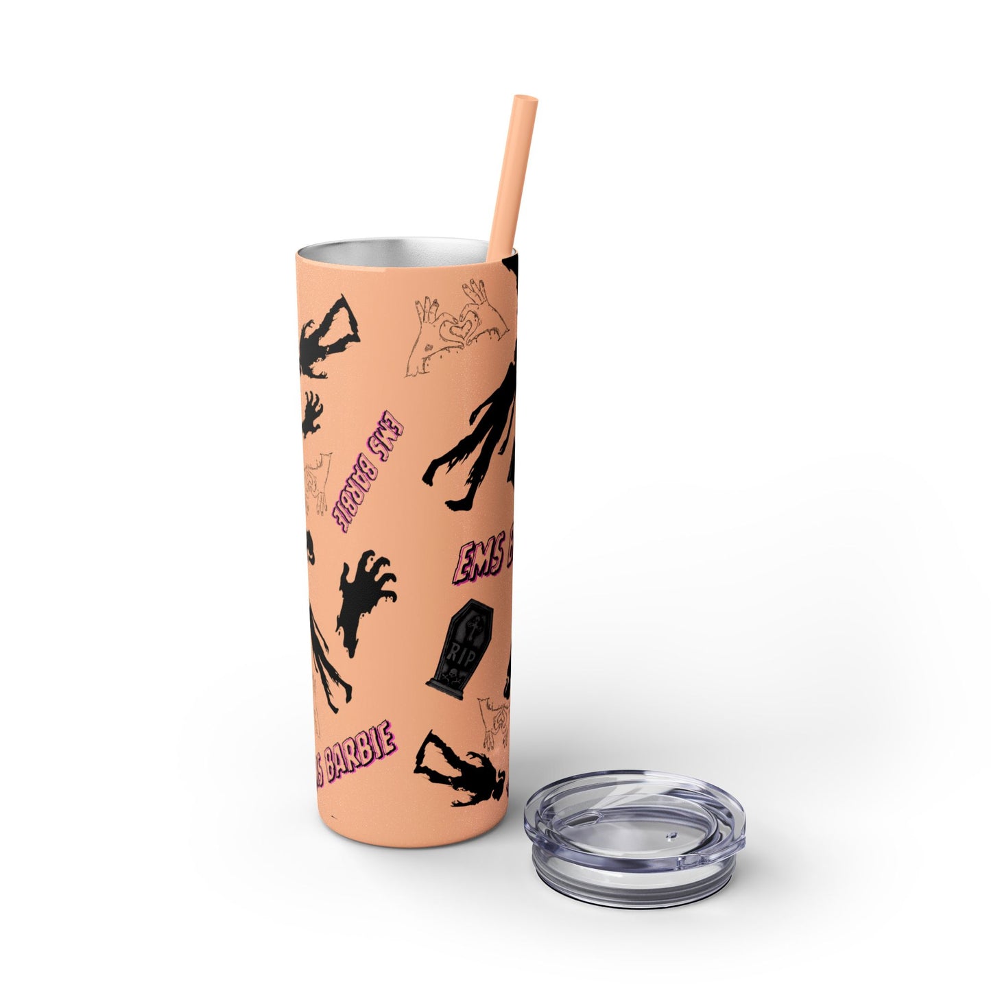 EMS Barbie Skinny Tumbler with Straw | EMS Travel Cup | zombie Drinkware| EMT Gift |Horror Movie Lover Cup