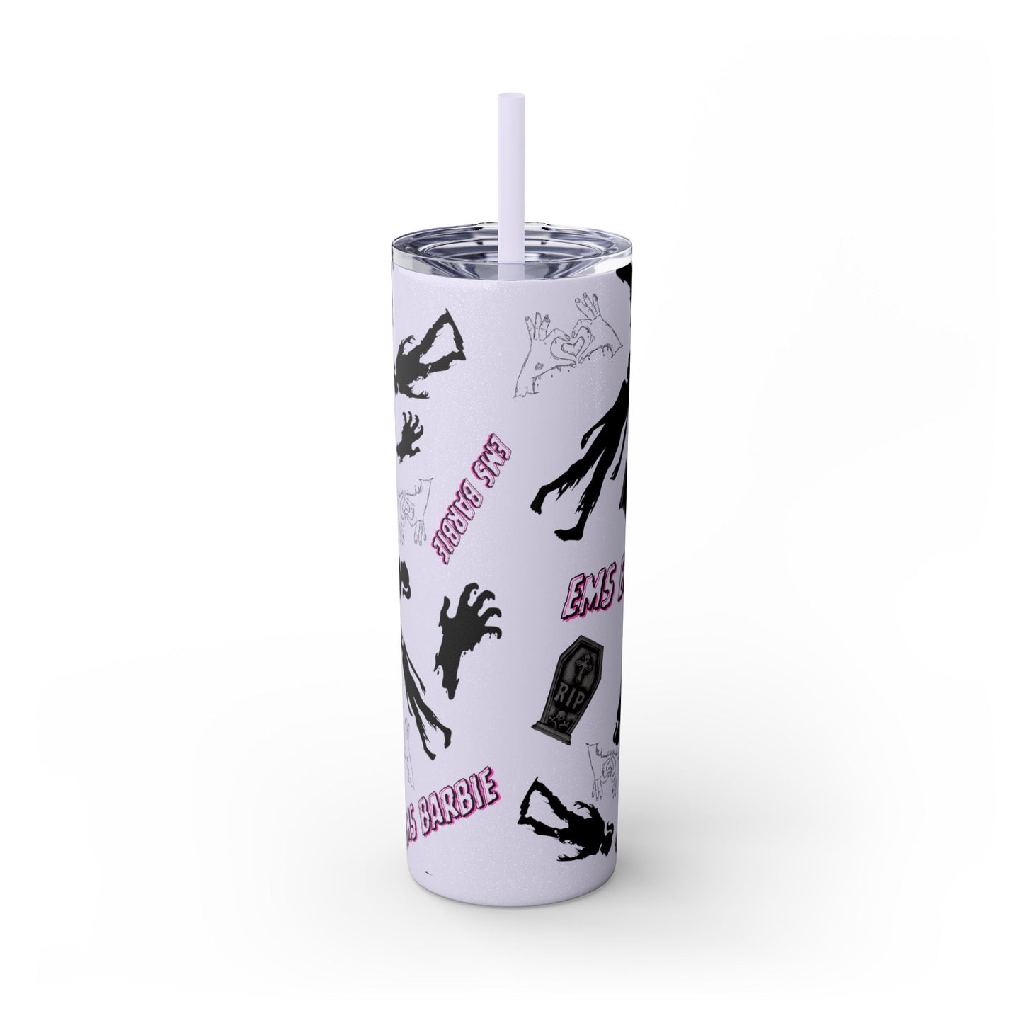 EMS Barbie Skinny Tumbler with Straw | EMS Travel Cup | zombie Drinkware| EMT Gift |Horror Movie Lover Cup