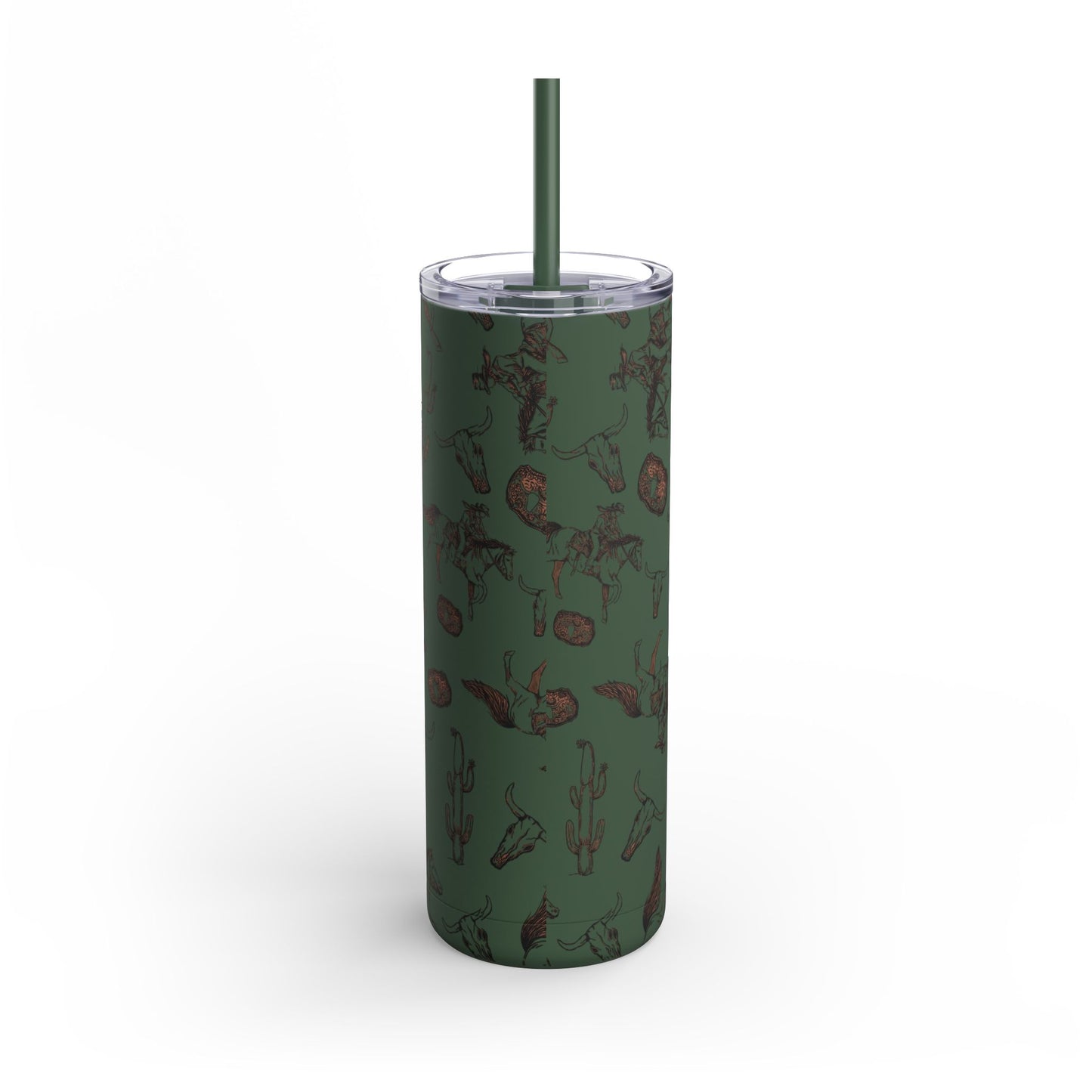 Wild West Adventure Tumbler - 20oz Matte Skinny Travel Mug with Cactus & Cowboy Design