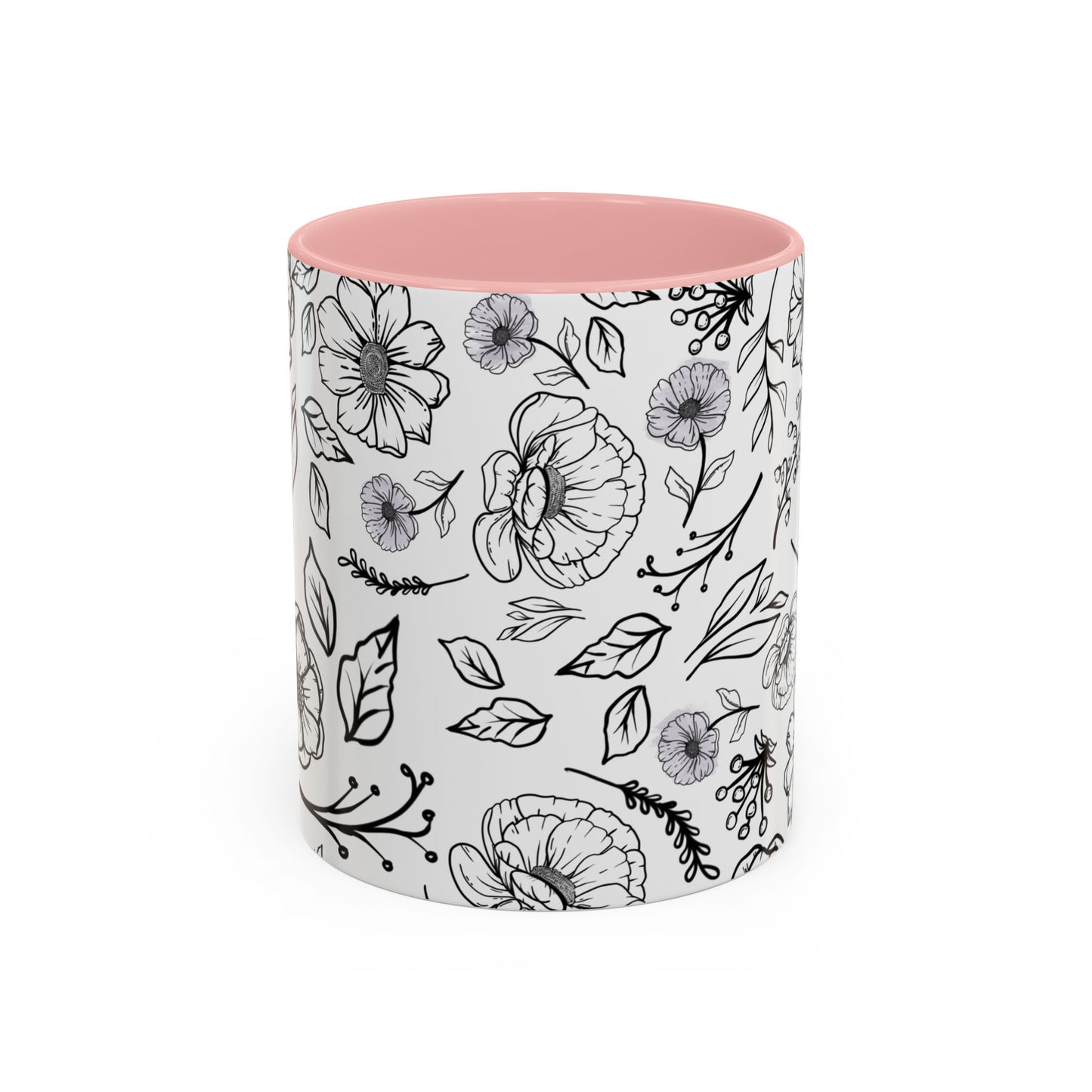 Handdrawn Floral Garden Coffee Mug - 11 & 15oz Black & White Design