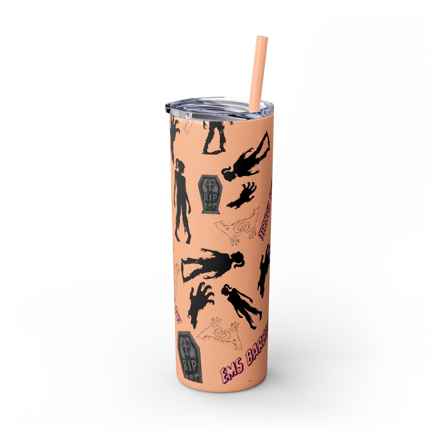 EMS Barbie Skinny Tumbler with Straw | EMS Travel Cup | zombie Drinkware| EMT Gift |Horror Movie Lover Cup