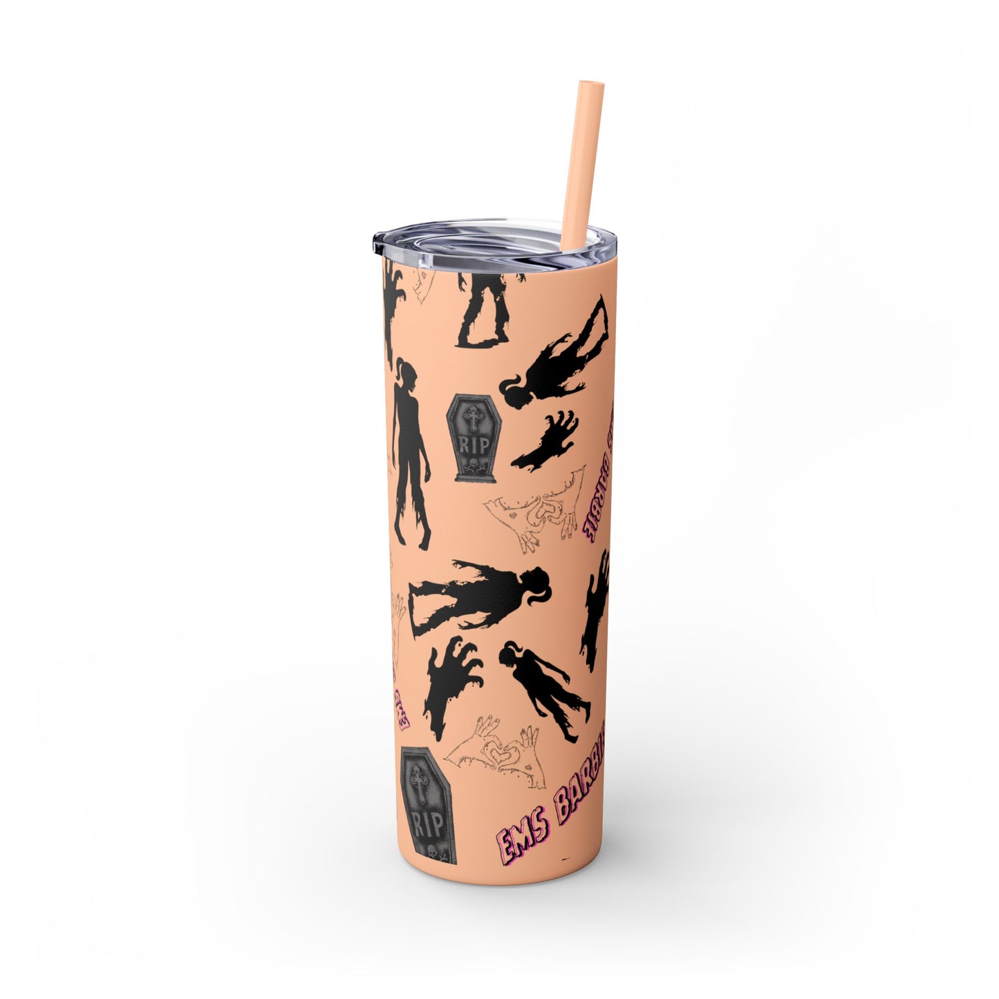 EMS Barbie Skinny Tumbler with Straw | EMS Travel Cup | zombie Drinkware| EMT Gift |Horror Movie Lover Cup