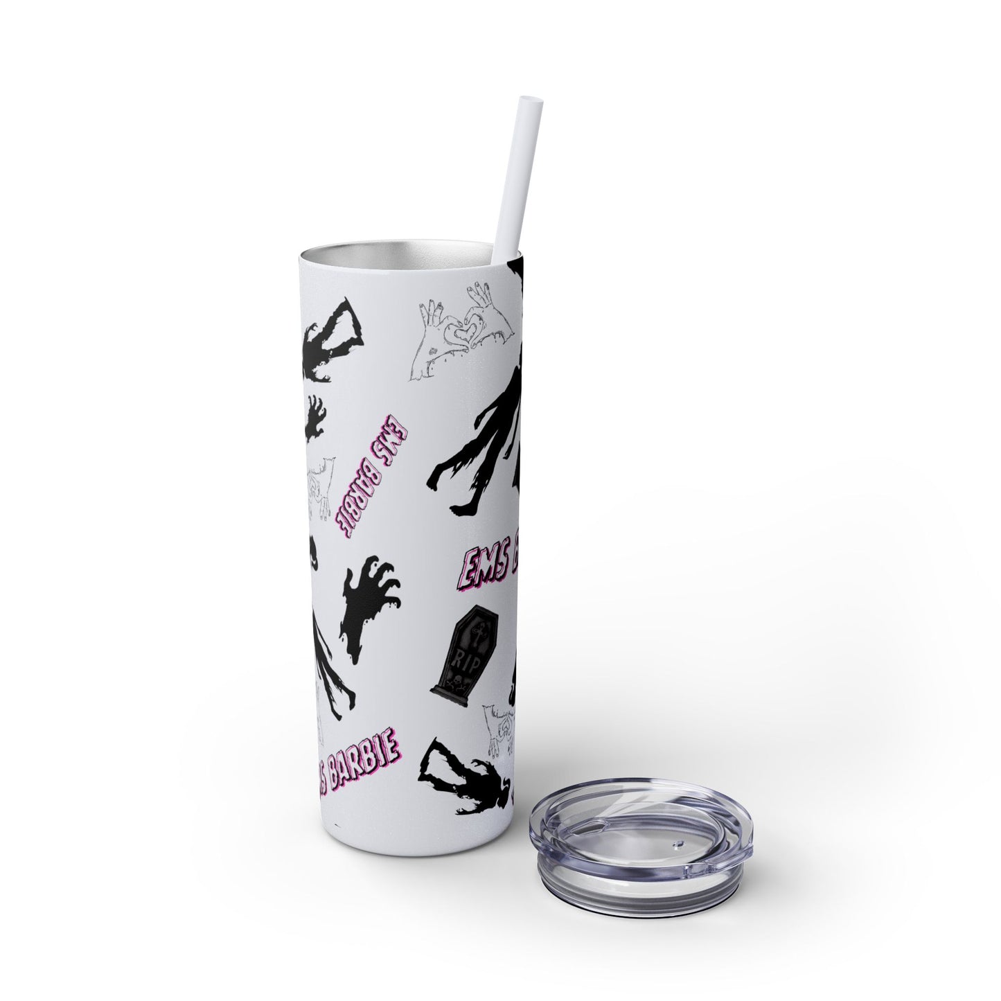 EMS Barbie Skinny Tumbler with Straw | EMS Travel Cup | zombie Drinkware| EMT Gift |Horror Movie Lover Cup