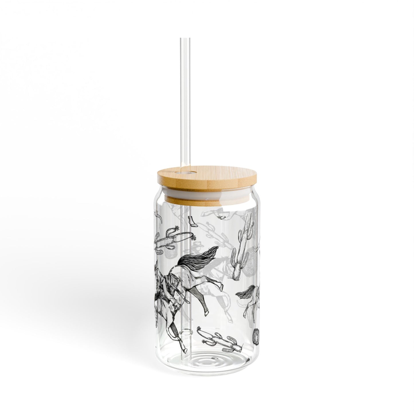 Hand-Drawn Western Sipper Glass – 16oz Cowboy Desert, Boho Cowgirl